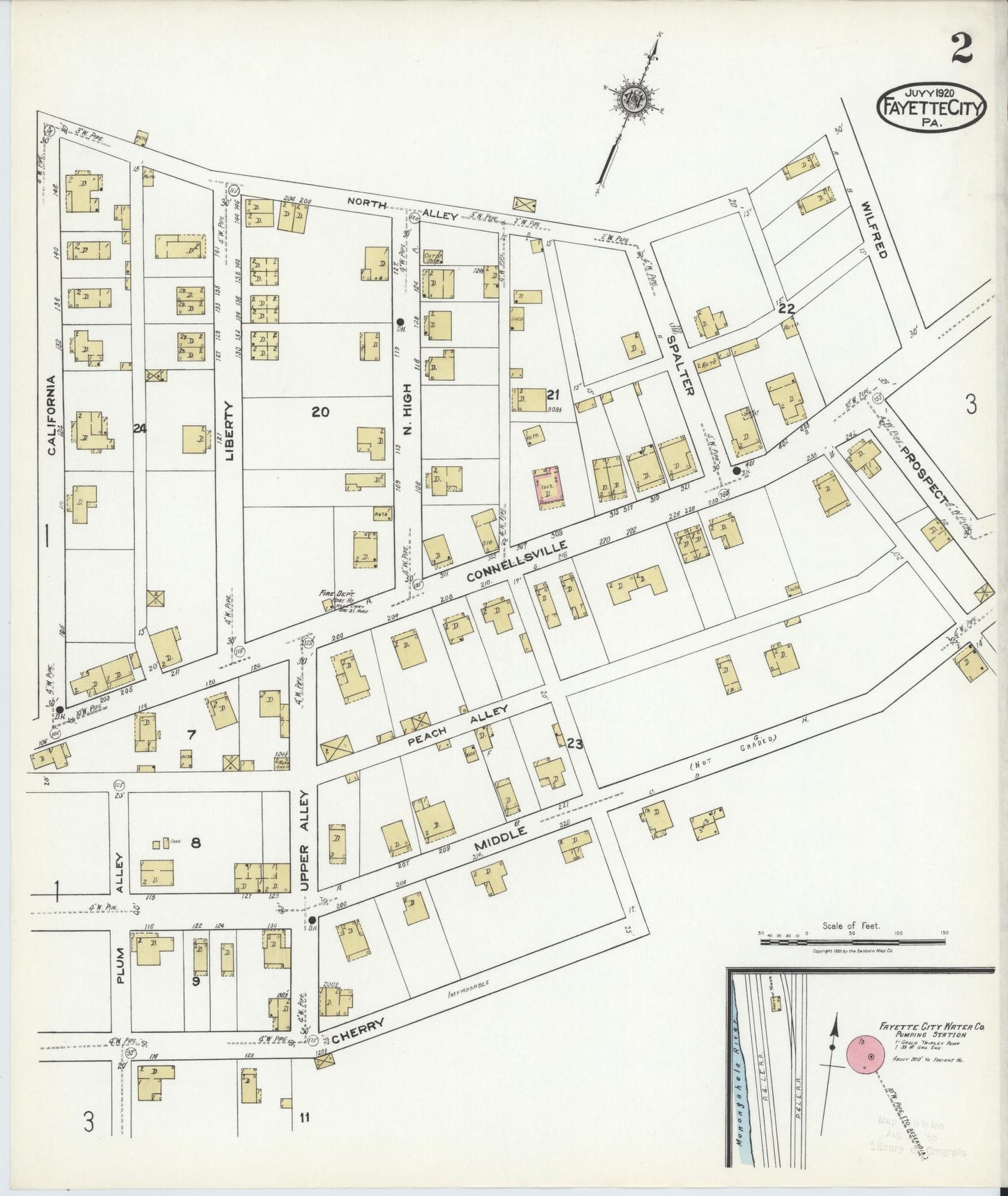 Sanborn Fire Insurance Map from Fayette City, Fayette County, Pennsylvania (1920), Sheet #0002 - Historic Sanborn Fire Insurance Map Print, vintage old map wall art, antique decor, genealogy gift, Pennsylvania Pennsylvania map