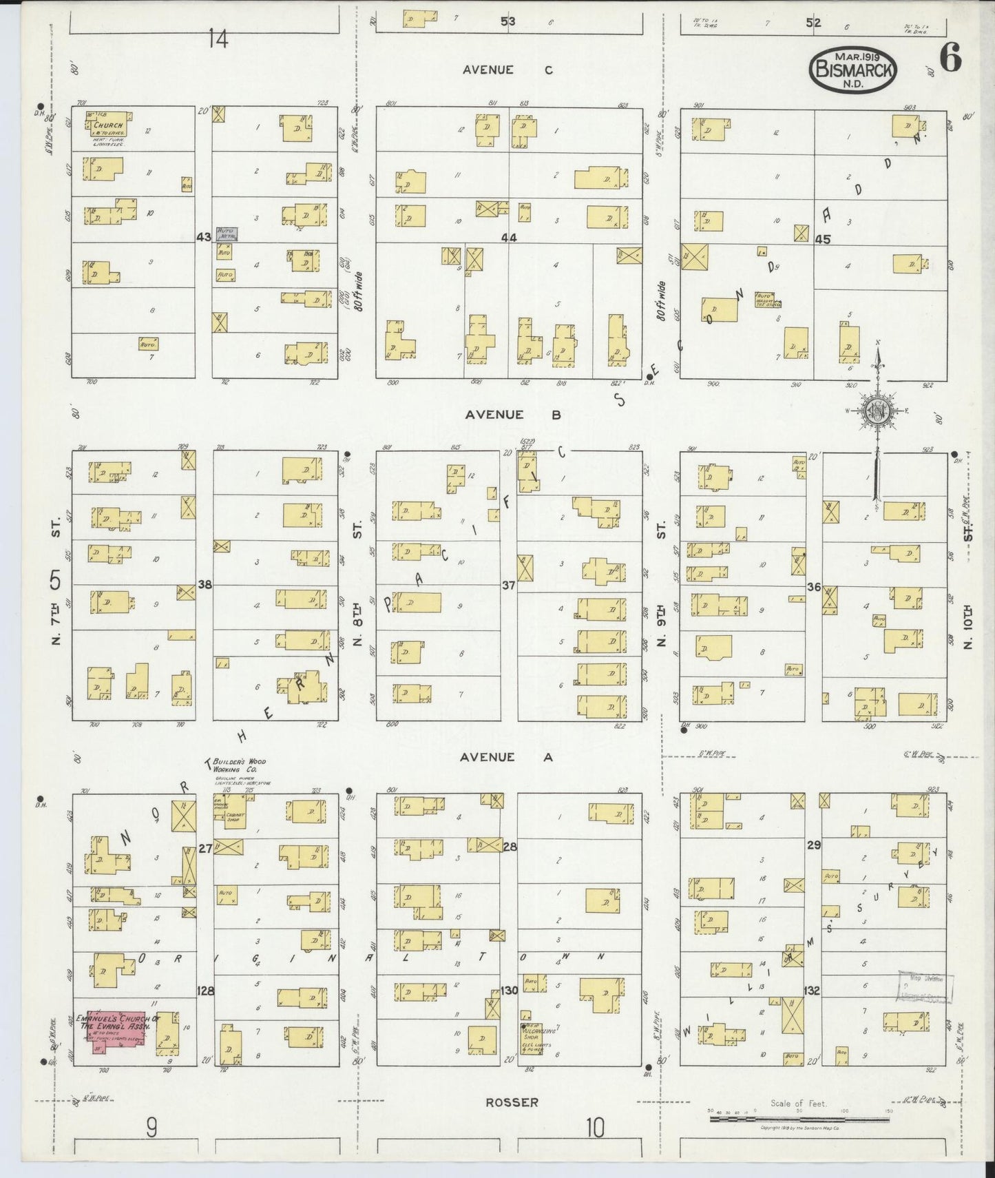 Sanborn Fire Insurance Map from Bismarck, Burleigh County, North Dakota (1919), Sheet #0006 - Historic Sanborn Fire Insurance Map Print, vintage old map wall art, antique decor, genealogy gift, North Dakota North Dakota map