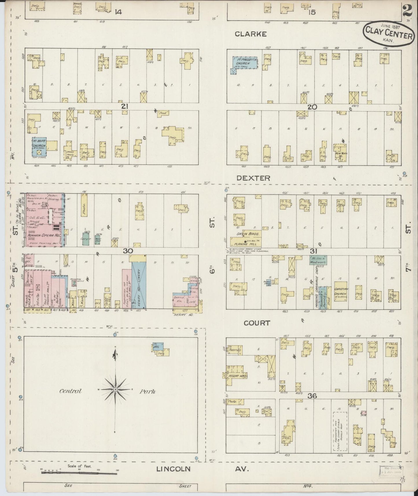 Sanborn Fire Insurance Map from Clay Center, Clay County, Kansas (1887), Sheet #0002 - Historic Sanborn Fire Insurance Map Print, vintage old map wall art, antique decor, genealogy gift, Kansas Kansas map