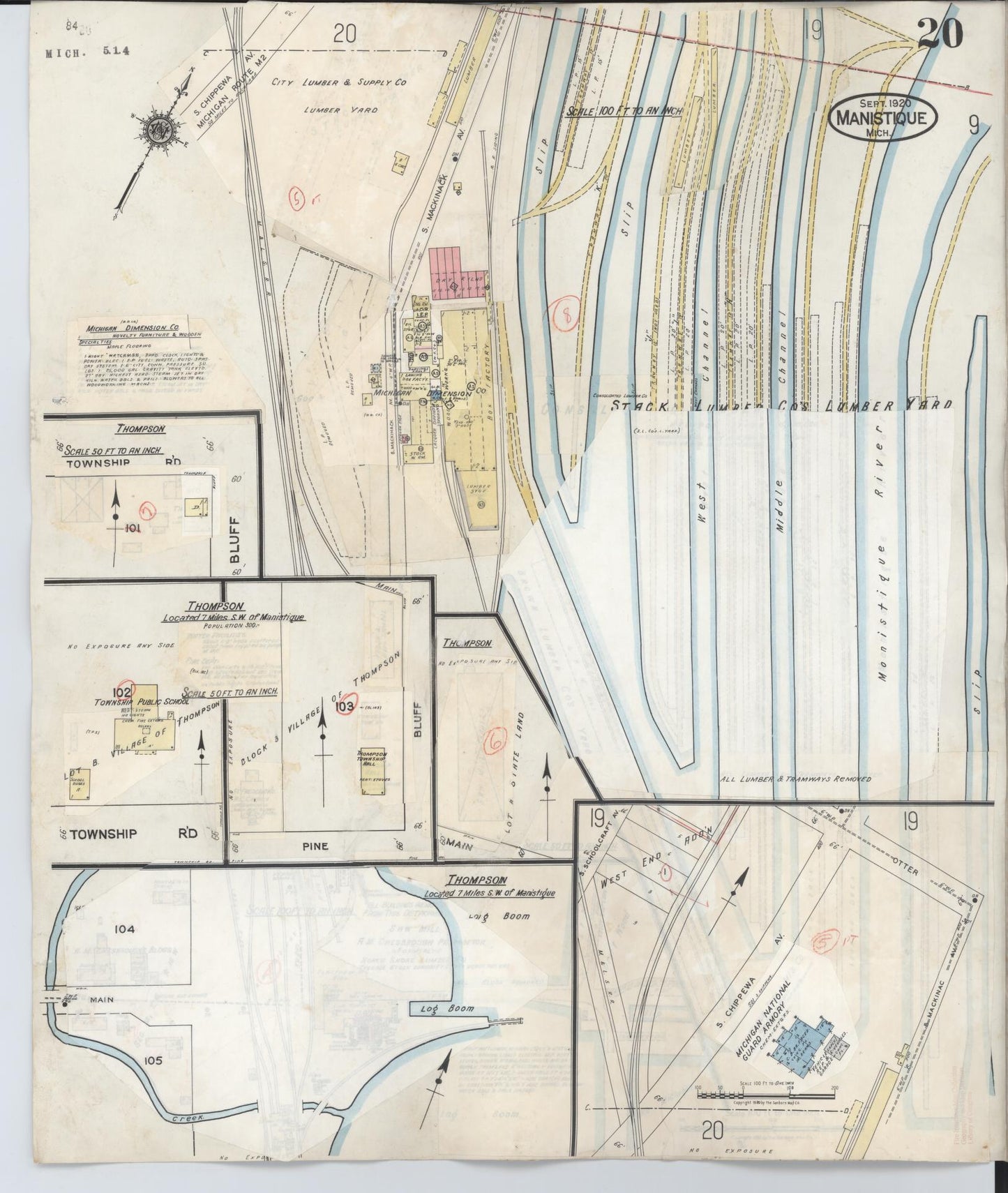 Sanborn Fire Insurance Map from Manistique, Schoolcraft County, Michigan (1950), Sheet #0020 - Complete Map Set gallery image, historic Sanborn map, vintage wall art, Michigan Michigan