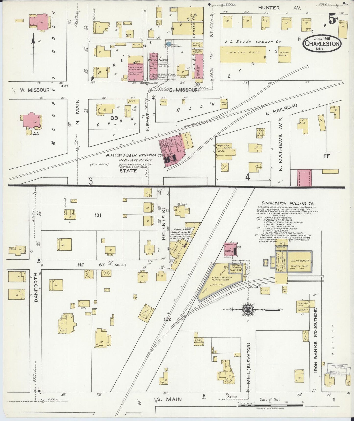 Sanborn Fire Insurance Map from Charleston, Mississippi County, Missouri (1919), Sheet #0005 - Complete Map Set gallery image, historic Sanborn map, vintage wall art, Missouri Missouri