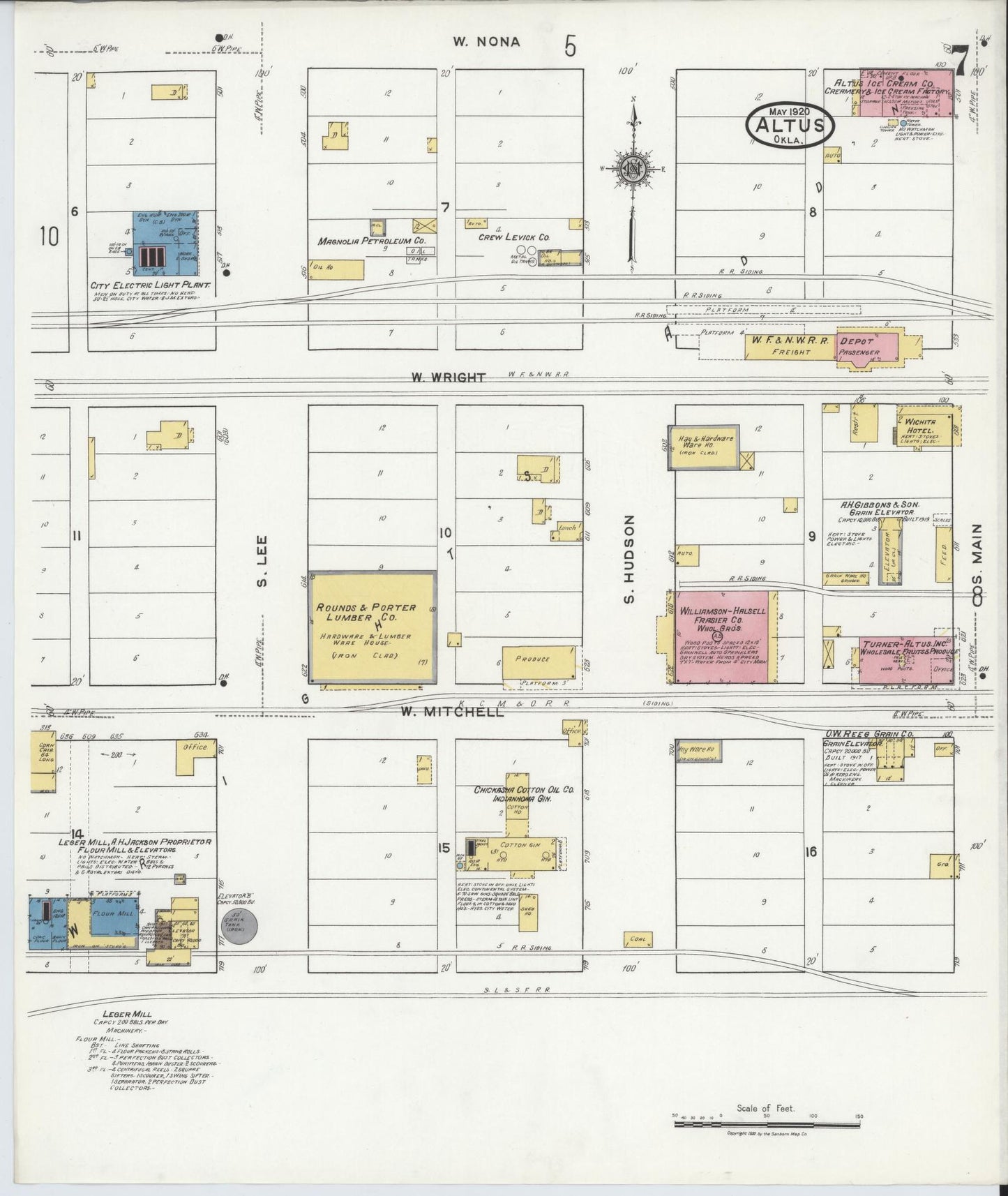 Sanborn Fire Insurance Map from Altus, Jackson County, Oklahoma (1920), Sheet #0007 - Historic Sanborn Fire Insurance Map Print, vintage old map wall art, antique decor, genealogy gift, Oklahoma Oklahoma map