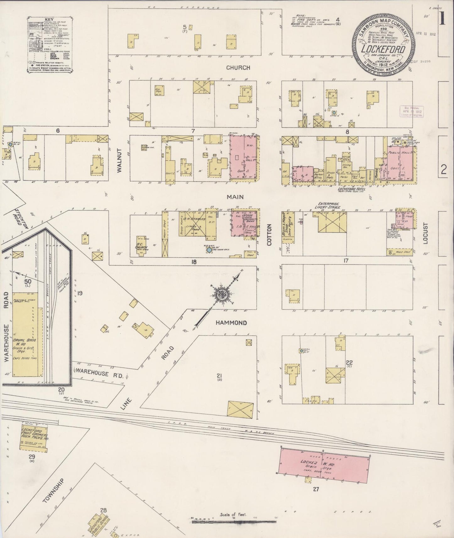 Sanborn Fire Insurance Map from Lockeford, San Joaquin County, California (1912), Sheet #0001 - Historic Sanborn Fire Insurance Map Print, vintage old map wall art, antique decor, genealogy gift, California California map