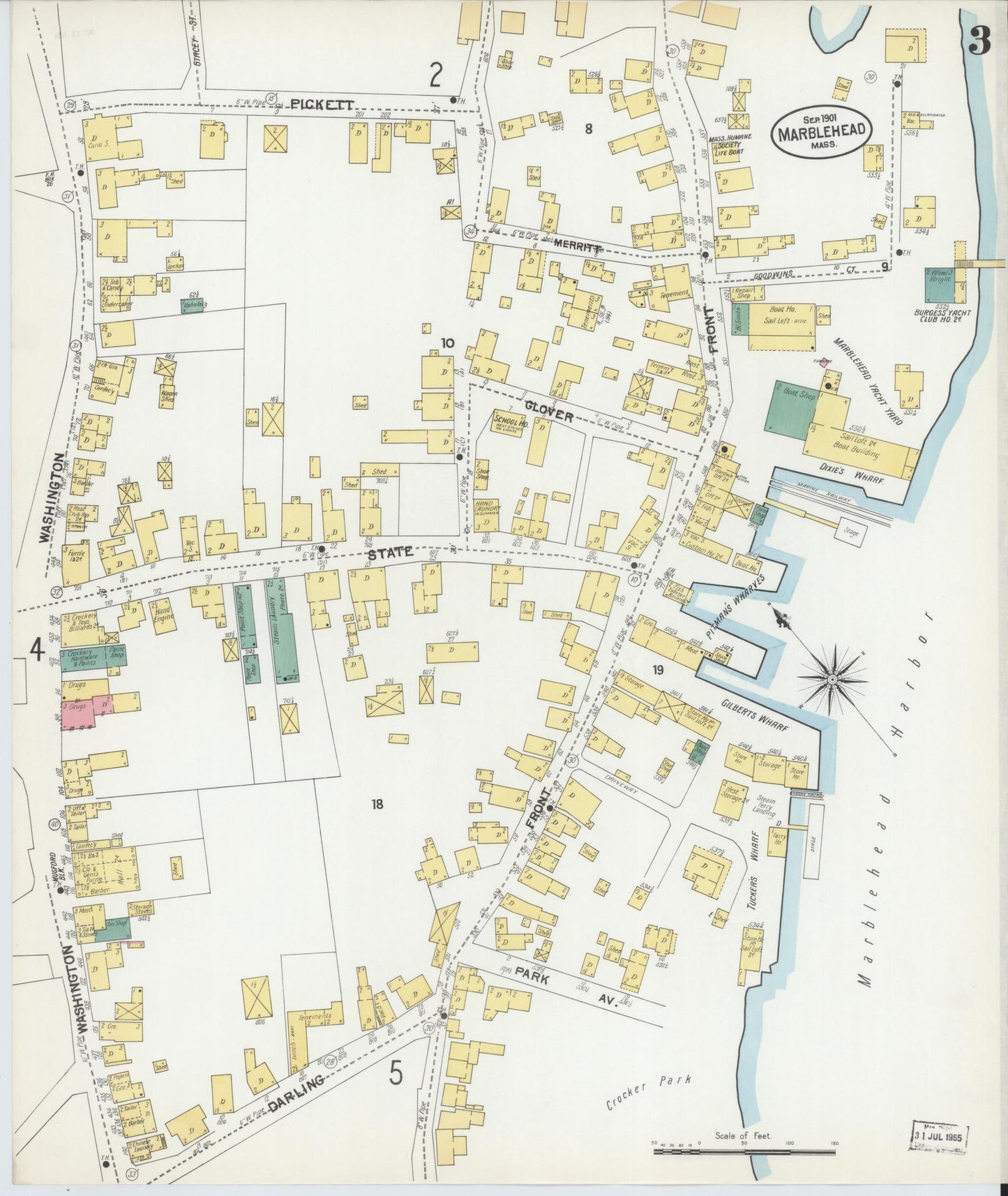 Sanborn Fire Insurance Map from Marblehead, Essex County, Massachusetts (1901), Sheet #0003 - Historic Sanborn Fire Insurance Map Print, vintage old map wall art, antique decor, genealogy gift, Massachusetts Massachusetts map