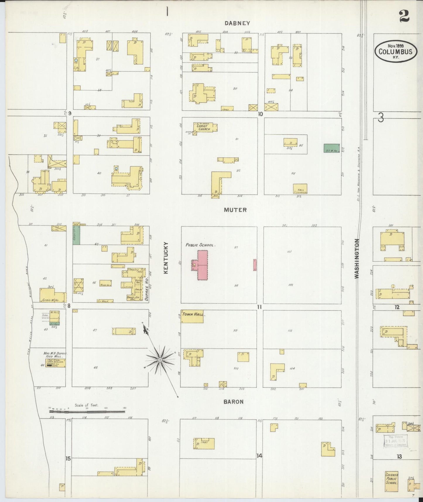 Sanborn Fire Insurance Map from Columbus, Hickman County, Kentucky (1899), Sheet #0002 - Historic Sanborn Fire Insurance Map Print, vintage old map wall art, antique decor, genealogy gift, Kentucky Kentucky map