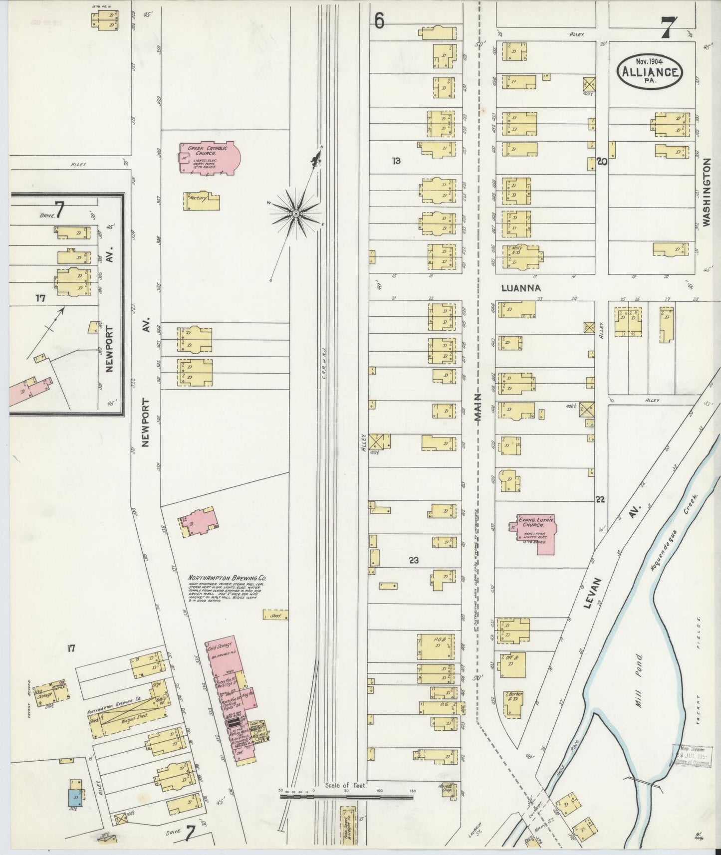 Sanborn Fire Insurance Map from Alliance, Northampton County, Pennsylvania (1904), Sheet #0007 - Historic Sanborn Fire Insurance Map Print, vintage old map wall art, antique decor, genealogy gift, Pennsylvania Pennsylvania map