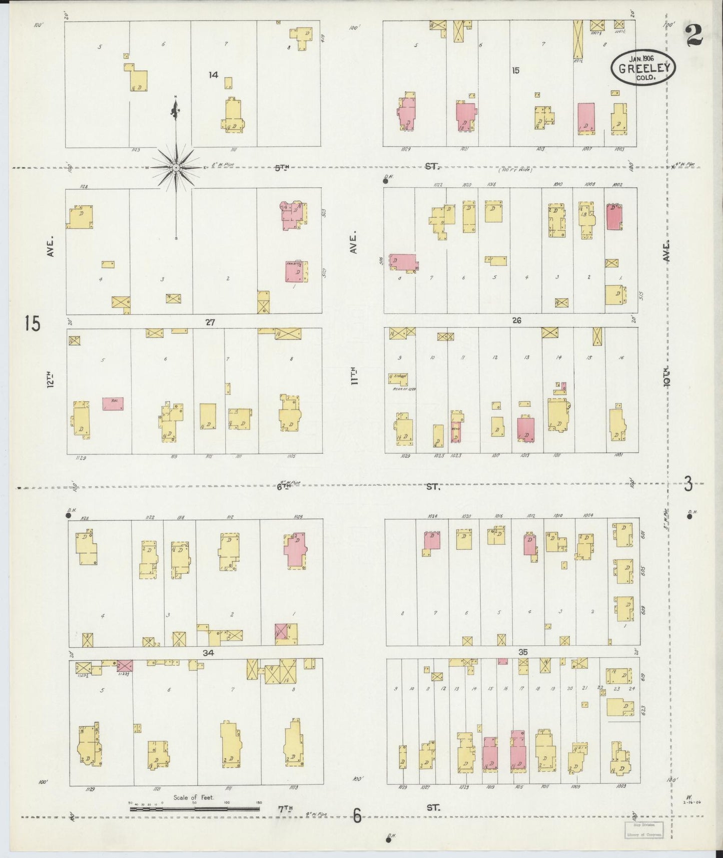Sanborn Fire Insurance Map from Greeley, Weld County, Colorado (1906), Sheet #0002 - Historic Sanborn Fire Insurance Map Print, vintage old map wall art, antique decor, genealogy gift, Colorado Colorado map