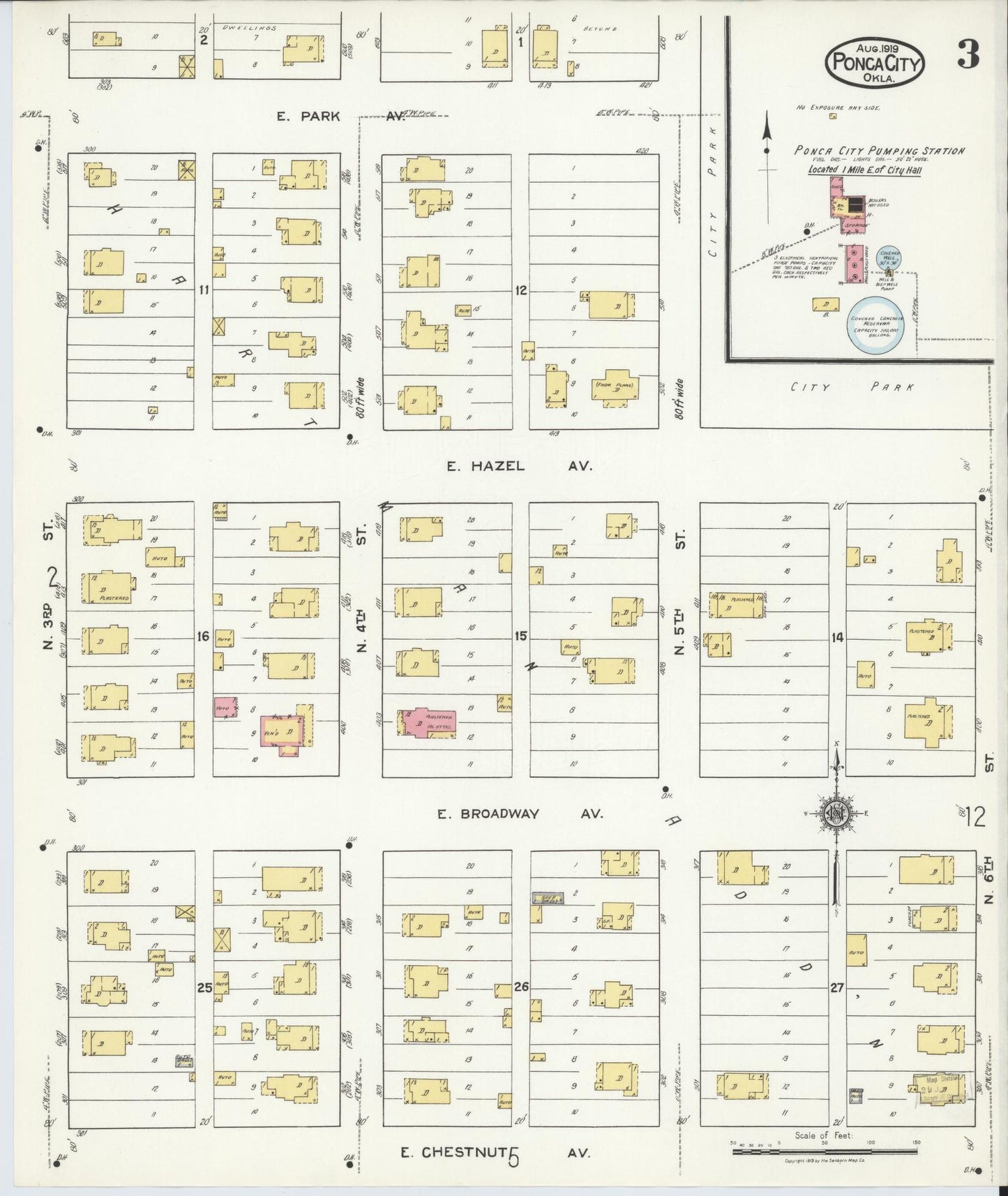 Sanborn Fire Insurance Map from Ponca City, Kay County, Oklahoma (1919), Sheet #0003 - Historic Sanborn Fire Insurance Map Print, vintage old map wall art, antique decor, genealogy gift, Oklahoma Oklahoma map
