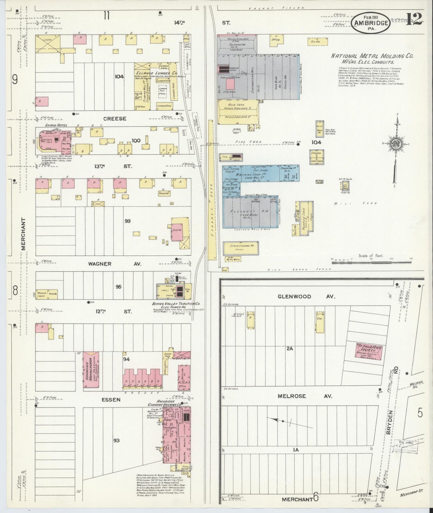 Sanborn Fire Insurance Map from Ambridge, Beaver County, Pennsylvania (1911), Sheet #0012 - Historic Sanborn Fire Insurance Map Print, vintage old map wall art, antique decor, genealogy gift, Pennsylvania Pennsylvania map