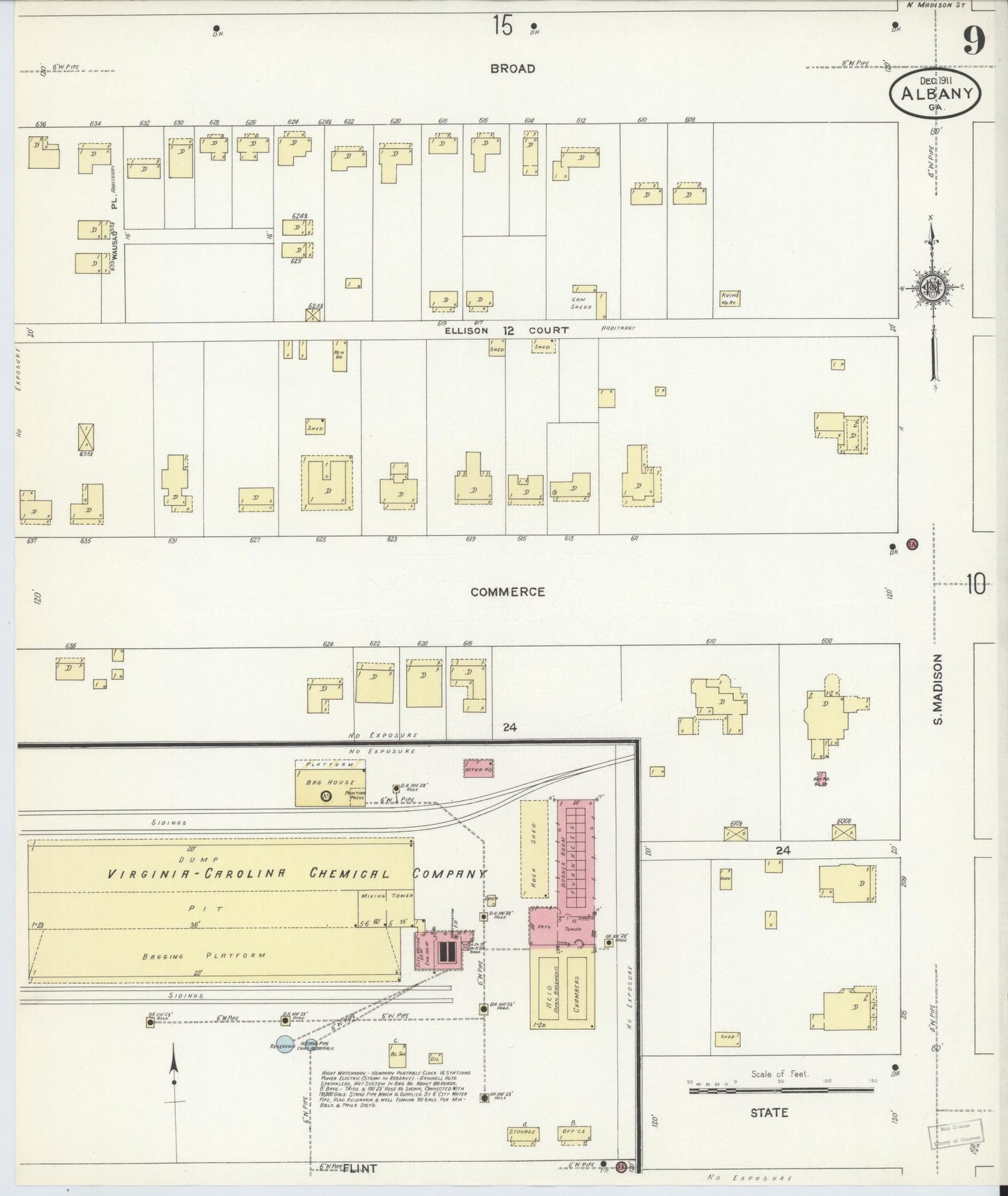 Sanborn Fire Insurance Map from Albany, Dougherty County, Georgia (1911), Sheet #0009 - Historic Sanborn Fire Insurance Map Print, vintage old map wall art, antique decor, genealogy gift, Georgia Georgia map