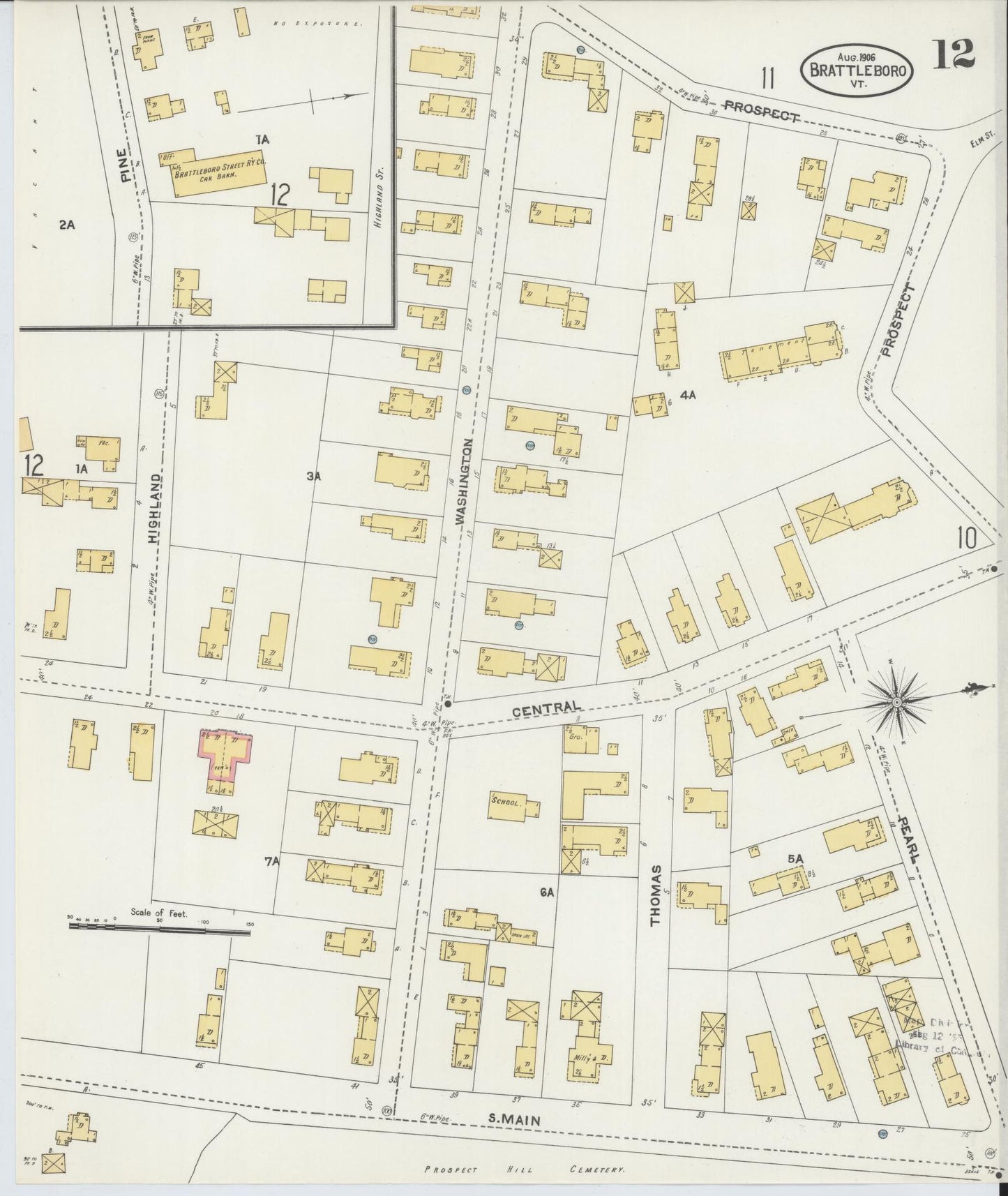 Sanborn Fire Insurance Map from Brattleboro, Windham County, Vermont (1906), Sheet #0012 - Historic Sanborn Fire Insurance Map Print, vintage old map wall art, antique decor, genealogy gift, Vermont Vermont map