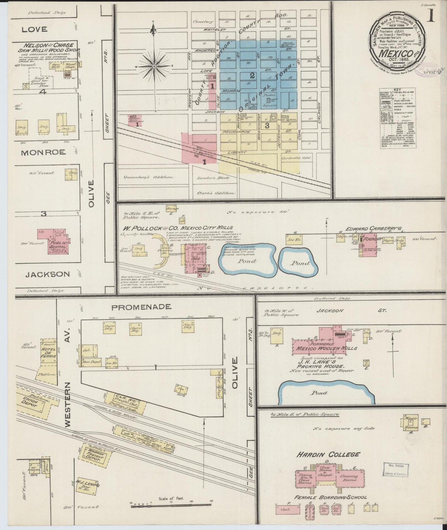 Sanborn Fire Insurance Map from Mexico, Audrain County, Missouri (1885), Sheet #0001 - Historic Sanborn Fire Insurance Map Print, vintage old map wall art, antique decor, genealogy gift, Missouri Missouri map