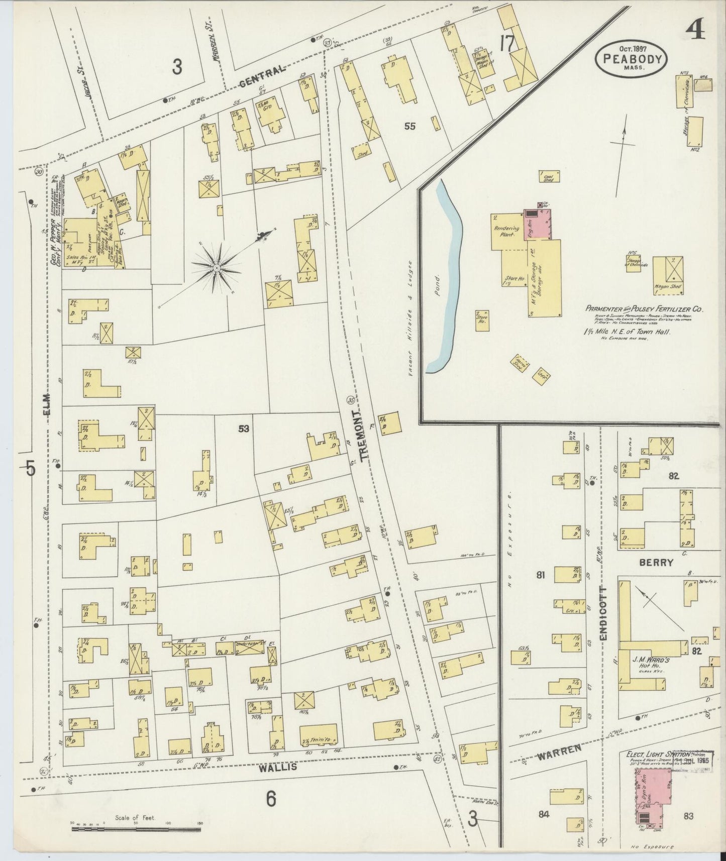 Sanborn Fire Insurance Map from Peabody, Essex County, Massachusetts (1897), Sheet #0004 - Historic Sanborn Fire Insurance Map Print, vintage old map wall art, antique decor, genealogy gift, Massachusetts Massachusetts map