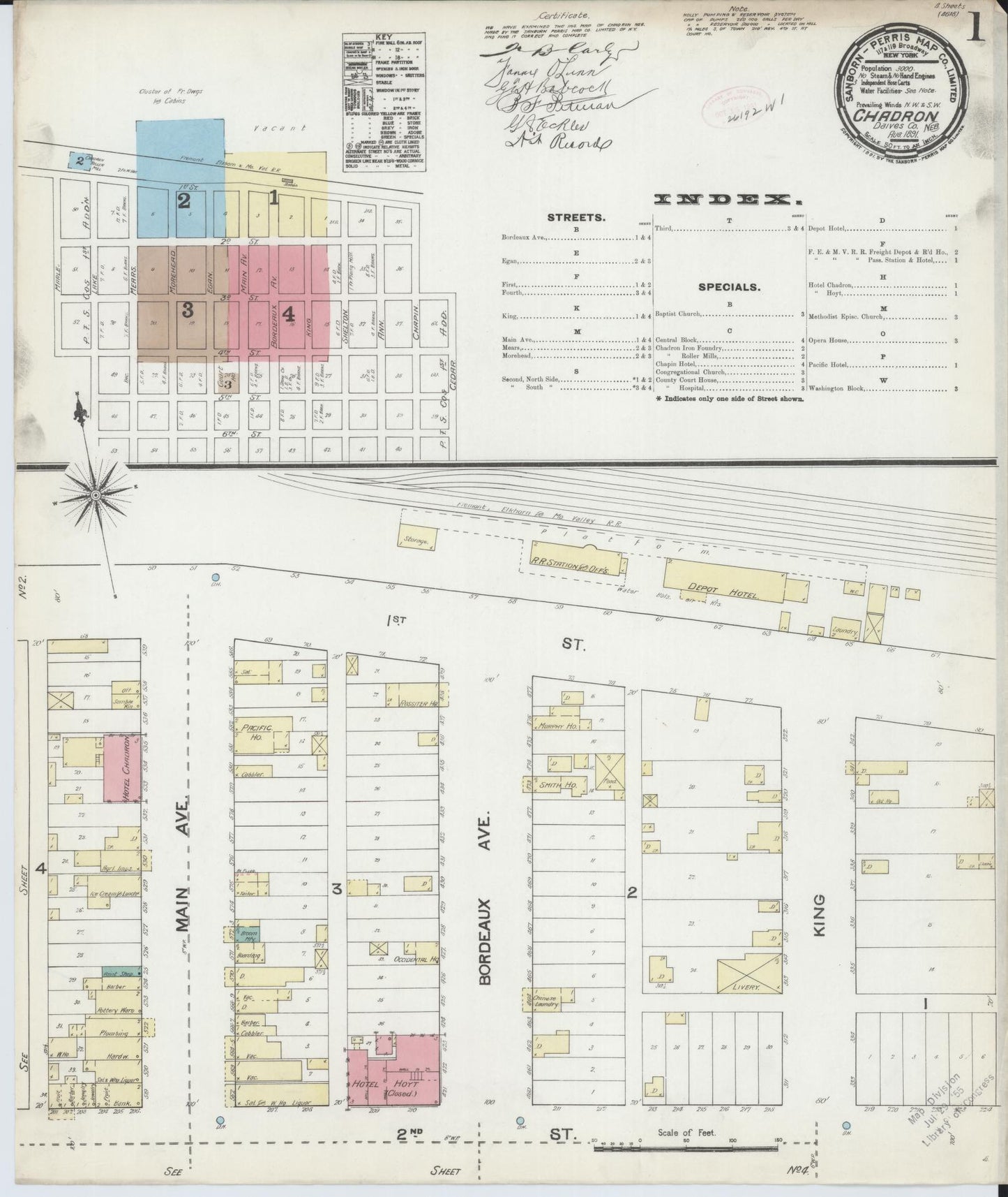 Sanborn Fire Insurance Map from Chadron, Dawes County, Nebraska (1891), Sheet #0001 - Historic Sanborn Fire Insurance Map Print, vintage old map wall art, antique decor, genealogy gift, Nebraska Nebraska map