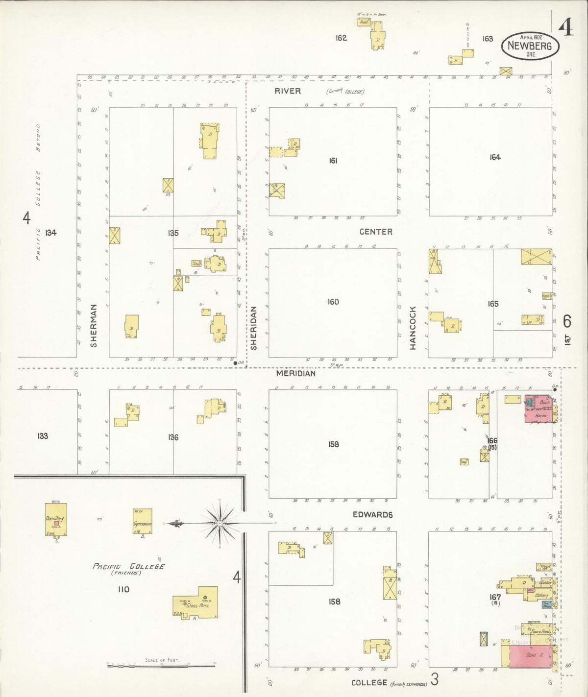 Sanborn Fire Insurance Map from Newberg, Yamhill County, Oregon (1902), Sheet #0004 - Historic Sanborn Fire Insurance Map Print, vintage old map wall art, antique decor, genealogy gift, Oregon Oregon map