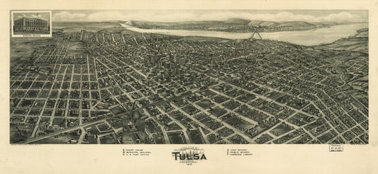 Aero view of Tulsa, Oklahoma 1918. (1918) – Historic Bird’s-Eye View Panorama Print