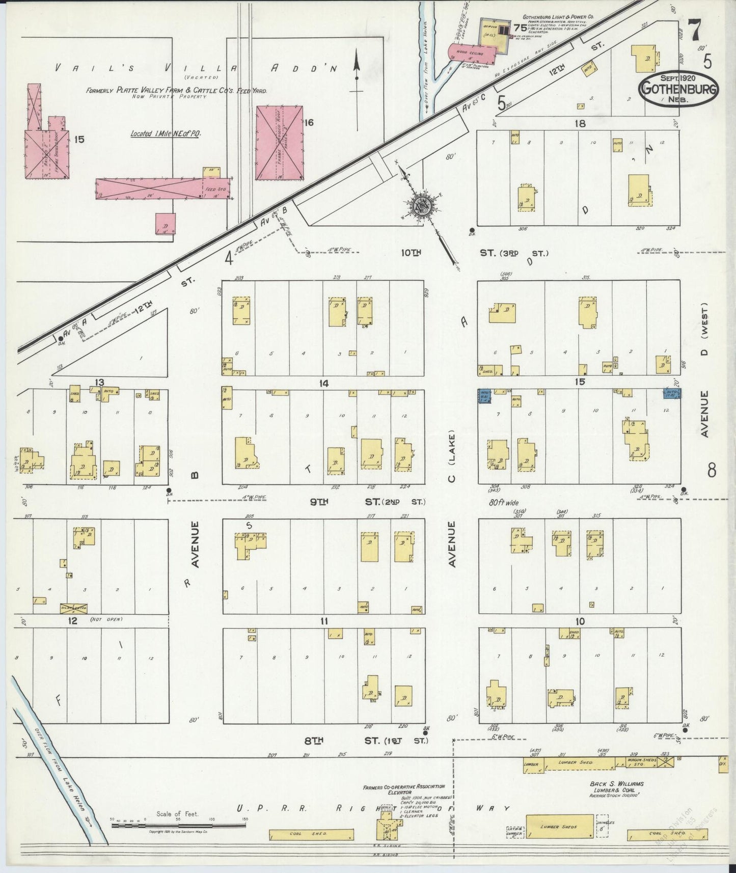 Sanborn Fire Insurance Map from Gothenburg, Dawson County, Nebraska (1920), Sheet #0007 - Historic Sanborn Fire Insurance Map Print, vintage old map wall art, antique decor, genealogy gift, Nebraska Nebraska map