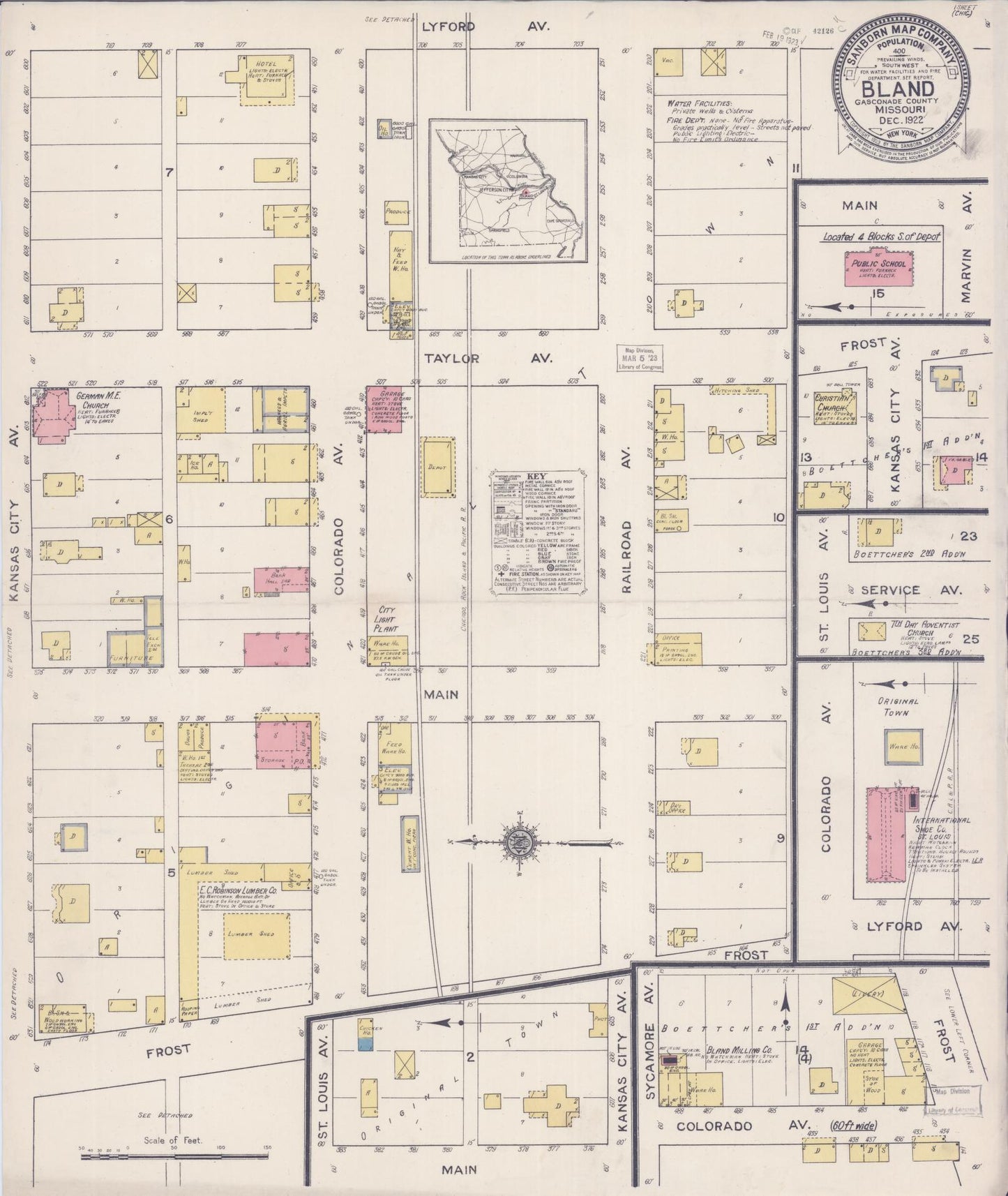 Sanborn Fire Insurance Map from Bland, Gasconade County, Missouri (1922), Sheet #0001 - Historic Sanborn Fire Insurance Map Print, vintage old map wall art, antique decor, genealogy gift, Missouri Missouri map