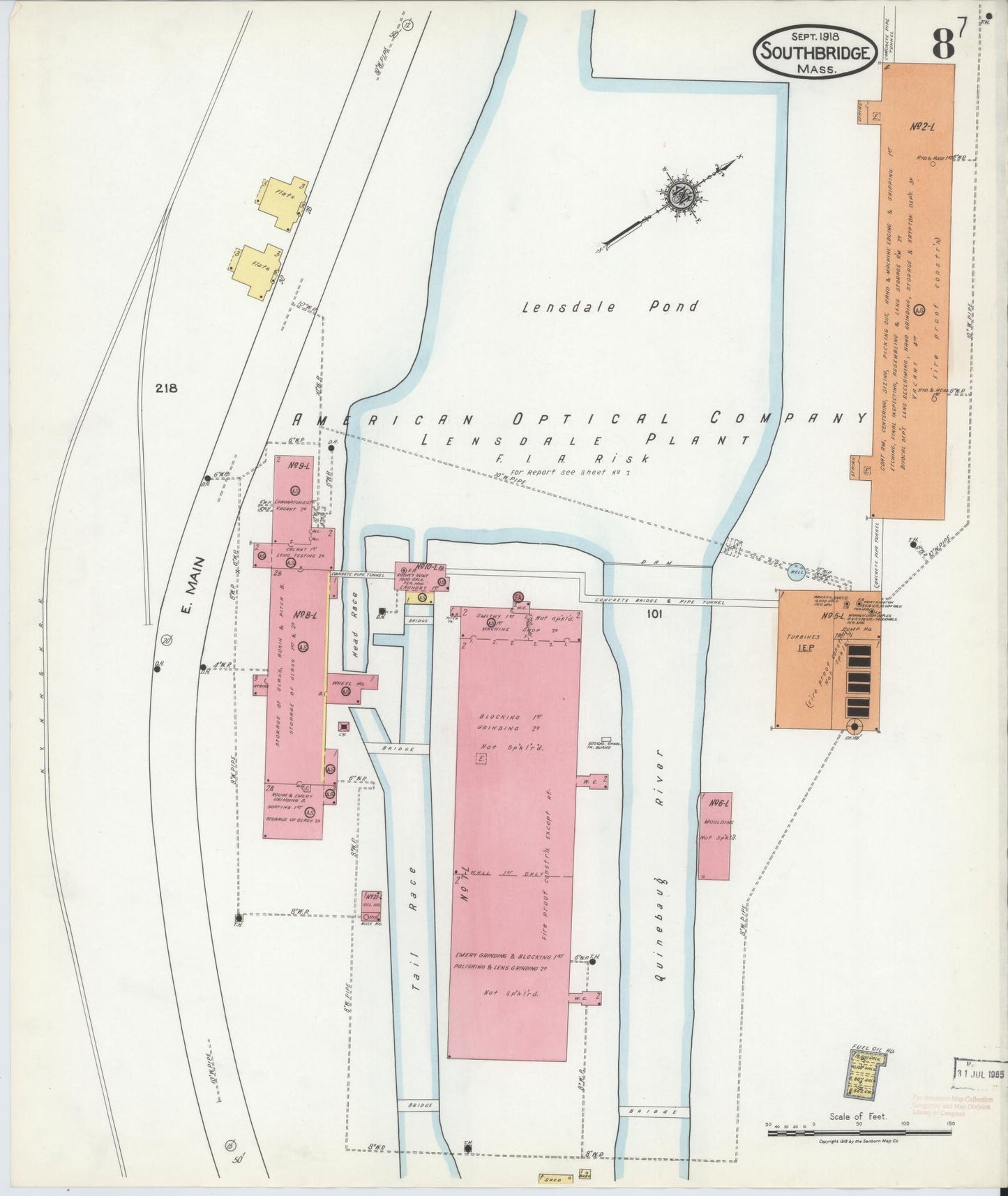 Sanborn Fire Insurance Map from Southbridge, Worcester County, Massachusetts (1918), Sheet #0008 - Historic Sanborn Fire Insurance Map Print, vintage old map wall art, antique decor, genealogy gift, Massachusetts Massachusetts map