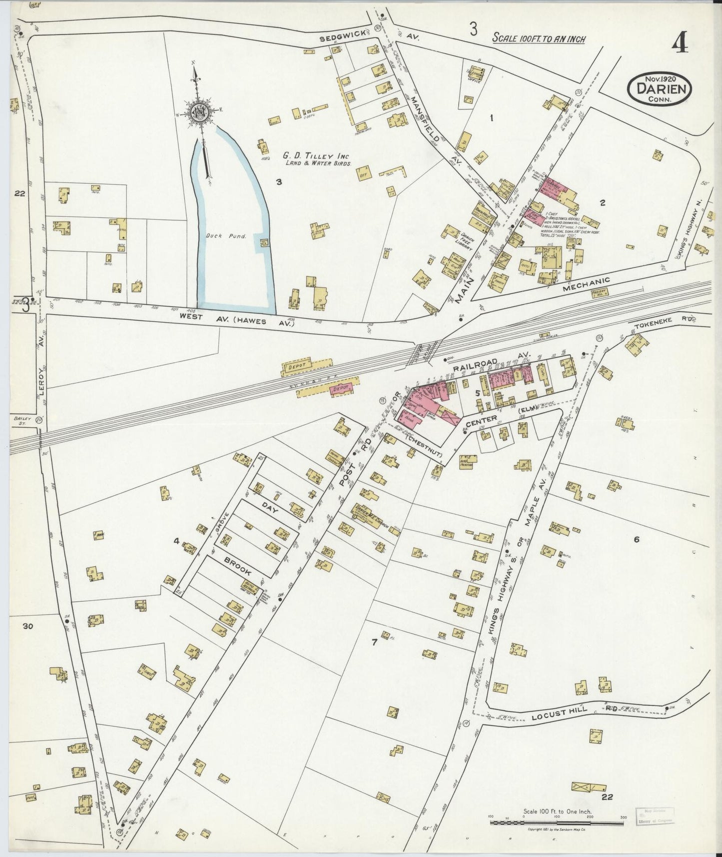 Sanborn Fire Insurance Map from Darien, Fairfield County, Connecticut (1920), Sheet #0004 - Complete Map Set gallery image, historic Sanborn map, vintage wall art, Connecticut Connecticut
