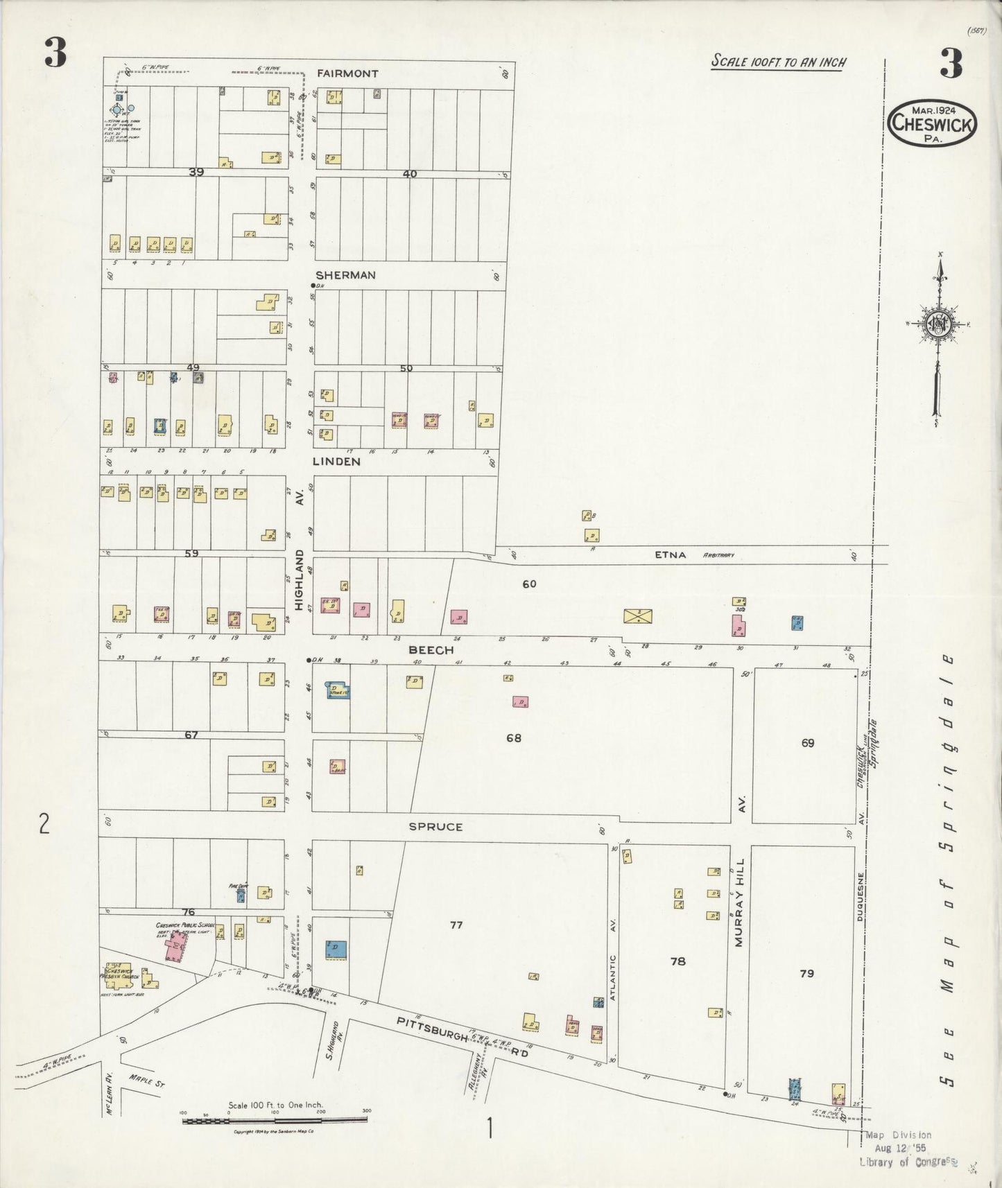 Sanborn Fire Insurance Map from Cheswick, Allegheny County, Pennsylvania (1924), Sheet #0003 - Historic Sanborn Fire Insurance Map Print, vintage old map wall art, antique decor, genealogy gift, Pennsylvania Pennsylvania map