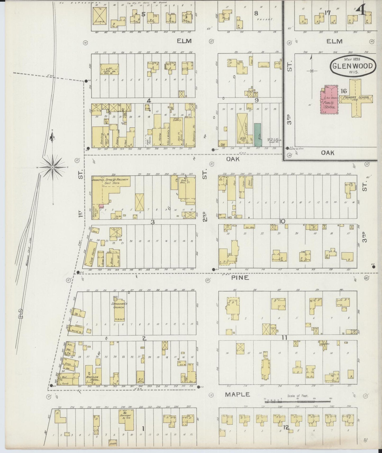 Sanborn Fire Insurance Map from Glenwood City, St. Croix County, Wisconsin (1893), Sheet #0004 - Historic Sanborn Fire Insurance Map Print, vintage old map wall art, antique decor, genealogy gift, Wisconsin Wisconsin map