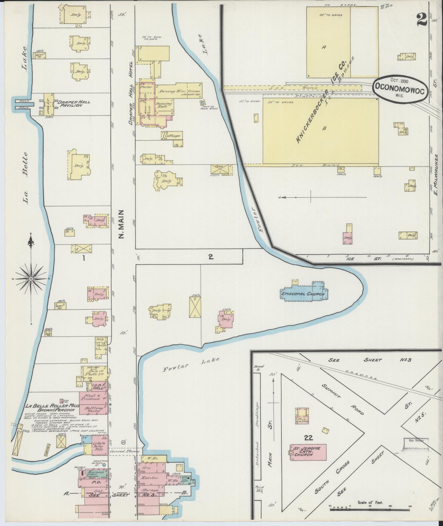 Sanborn Fire Insurance Map from Oconomowoc, Waukesha County, Wisconsin (1890), Sheet #0002 - Historic Sanborn Fire Insurance Map Print, vintage old map wall art, antique decor, genealogy gift, Wisconsin Wisconsin map