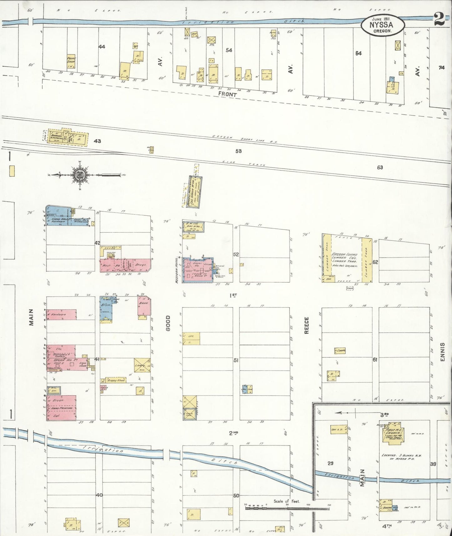 Sanborn Fire Insurance Map from Nyssa, Malheur County, Oregon (1911), Sheet #0002 - Complete Map Set gallery image, historic Sanborn map, vintage wall art, Oregon Oregon