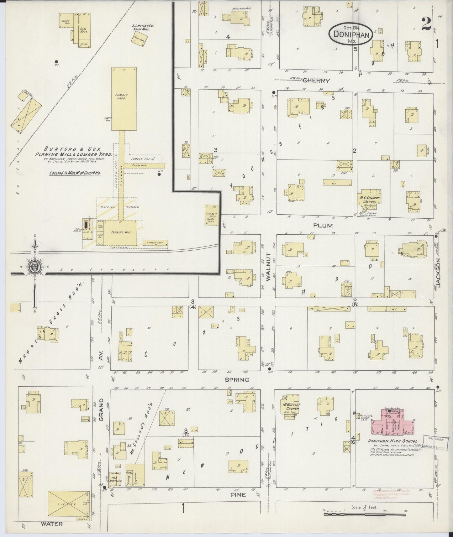 Sanborn Fire Insurance Map from Doniphan, Ripley County, Missouri (1914), Sheet #0002 - Historic Sanborn Fire Insurance Map Print, vintage old map wall art, antique decor, genealogy gift, Missouri Missouri map