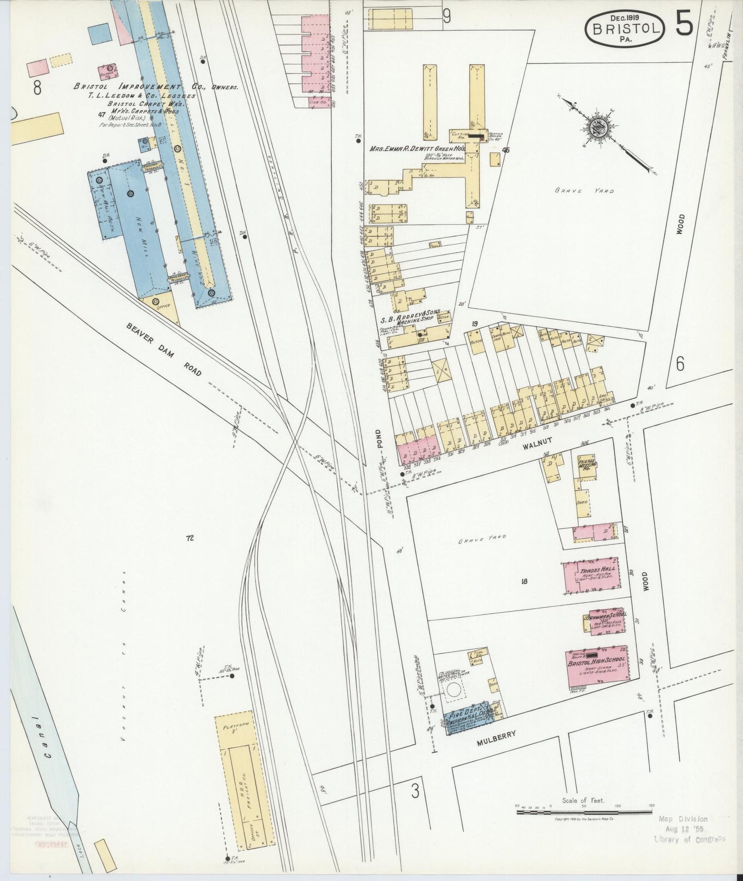 Sanborn Fire Insurance Map from Bristol, Bucks County, Pennsylvania (1927), Sheet #0005 - Historic Sanborn Fire Insurance Map Print, vintage old map wall art, antique decor, genealogy gift, Pennsylvania Pennsylvania map