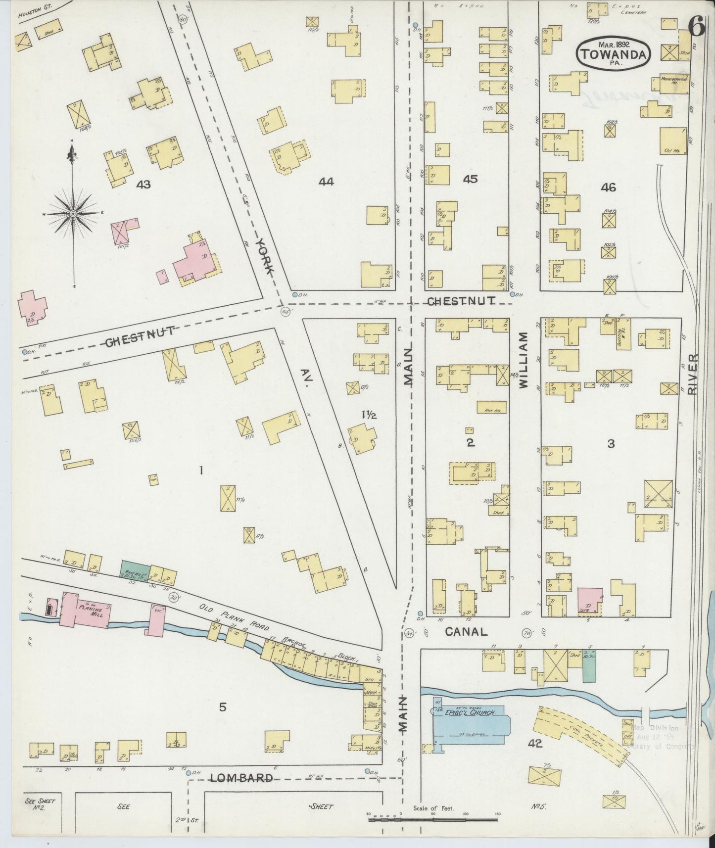 Sanborn Fire Insurance Map from Towanda, Bradford County, Pennsylvania (1892), Sheet #0006 - Complete Map Set gallery image, historic Sanborn map, vintage wall art, Pennsylvania Pennsylvania
