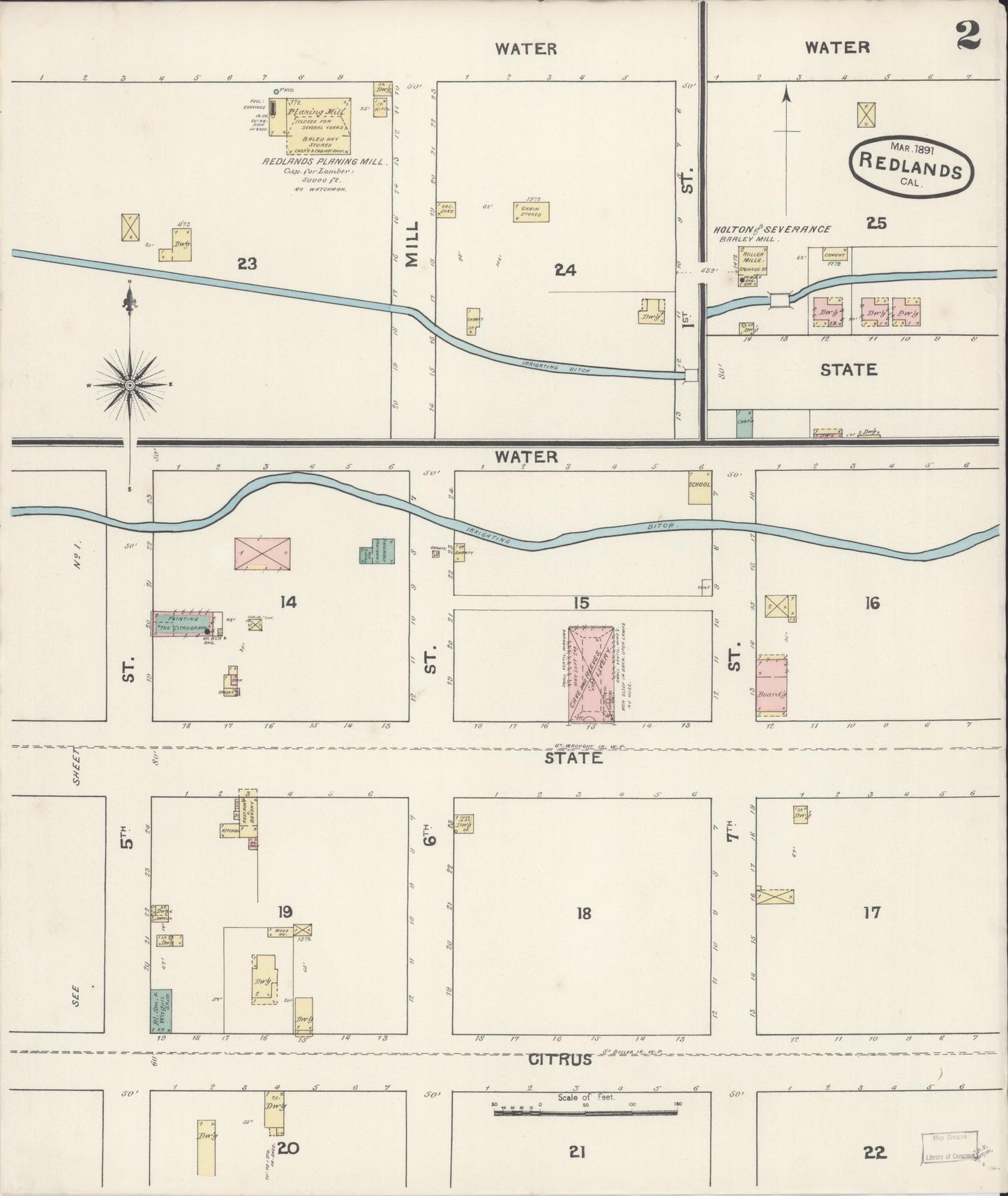Sanborn Fire Insurance Map from Redlands, San Bernardino County, California (1891), Sheet #0002 - Complete Map Set gallery image, historic Sanborn map, vintage wall art, California California