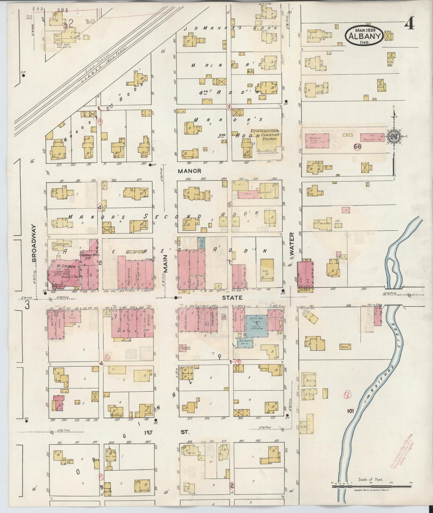 Sanborn Fire Insurance Map from Albany, Delaware County, Indiana (1943), Sheet #0004 - Historic Sanborn Fire Insurance Map Print, vintage old map wall art, antique decor, genealogy gift, Indiana Indiana map