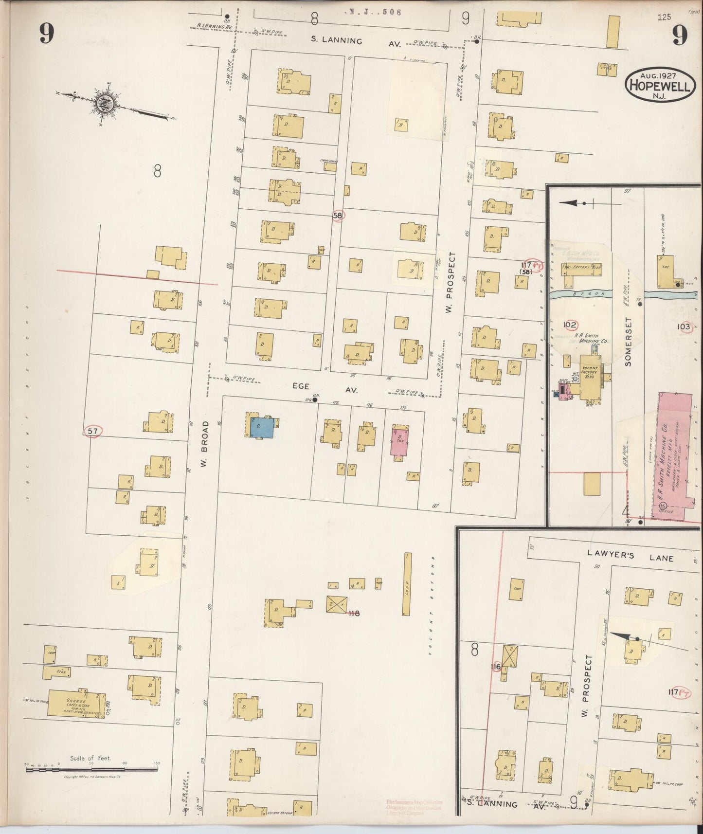 Sanborn Fire Insurance Map from Hopewell, Mercer County, New Jersey (1935), Sheet #0009 - Complete Map Set gallery image, historic Sanborn map, vintage wall art, New Jersey New Jersey