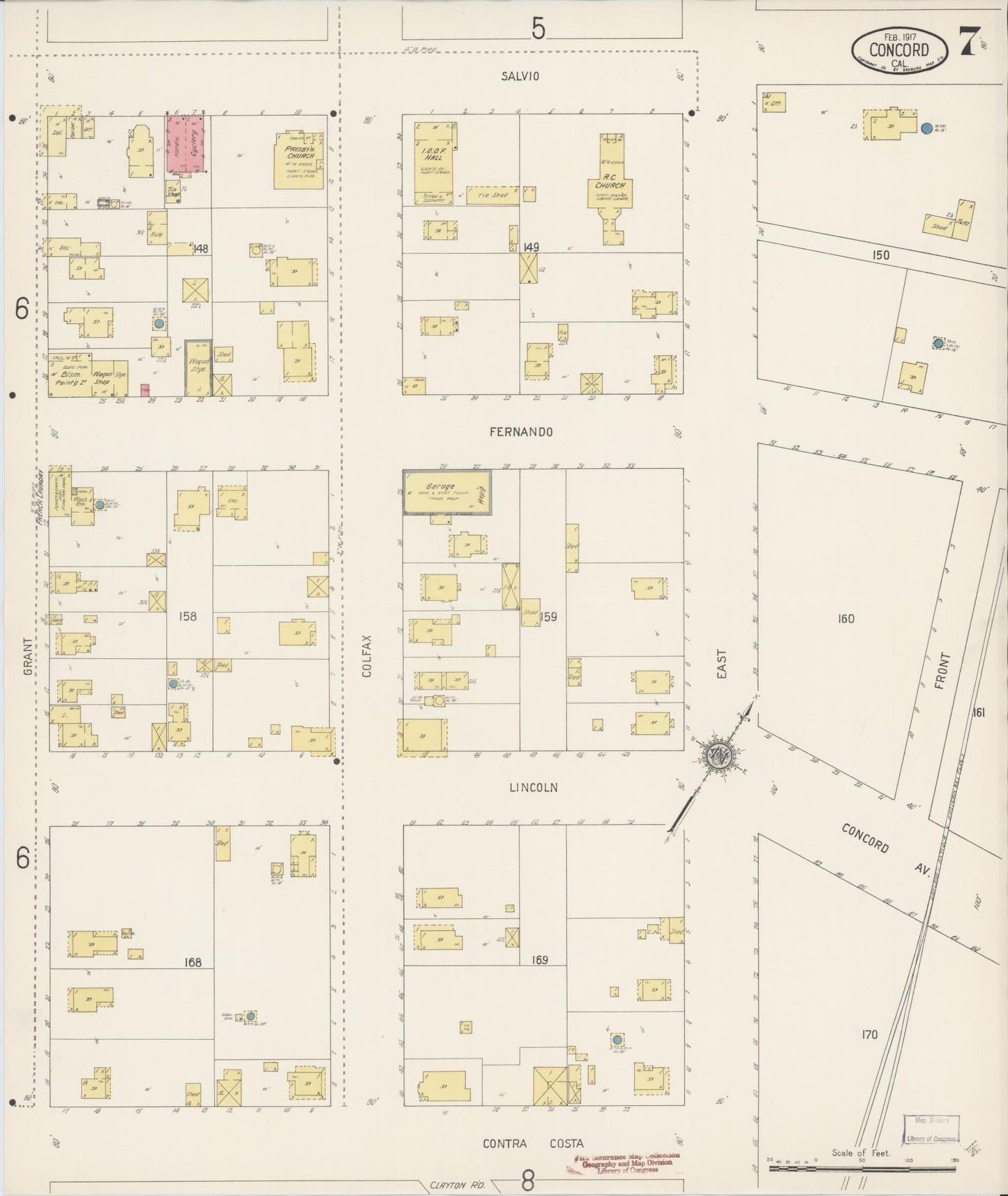 Sanborn Fire Insurance Map from Concord, Contra Costa County, California (1917), Sheet #0007 - Historic Sanborn Fire Insurance Map Print, vintage old map wall art, antique decor, genealogy gift, California California map