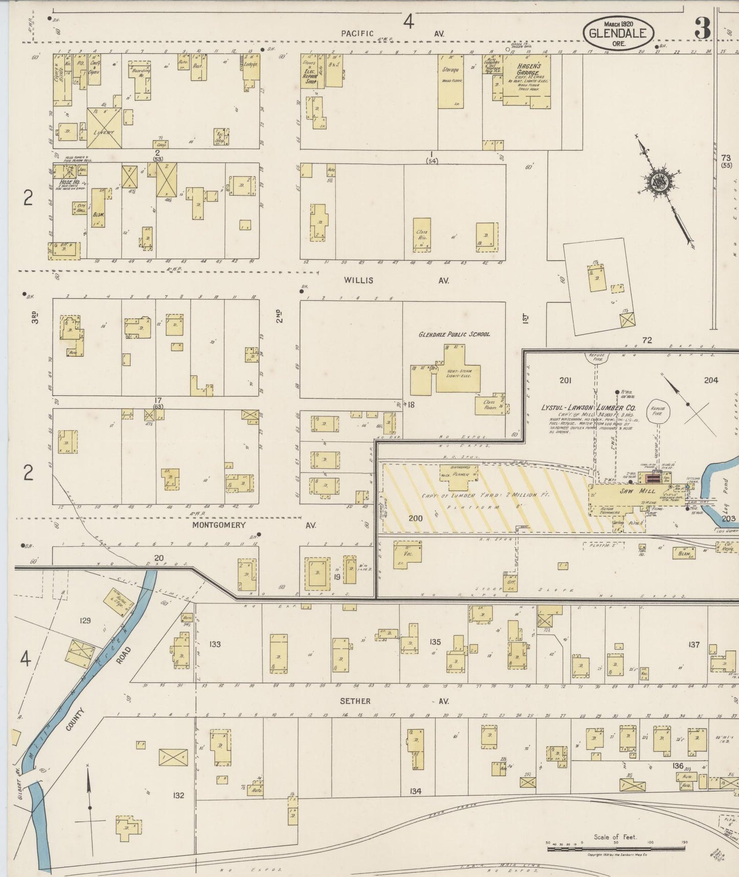 Sanborn Fire Insurance Map from Glendale, Douglas County, Oregon (1920), Sheet #0003 - Historic Sanborn Fire Insurance Map Print, vintage old map wall art, antique decor, genealogy gift, Oregon Oregon map