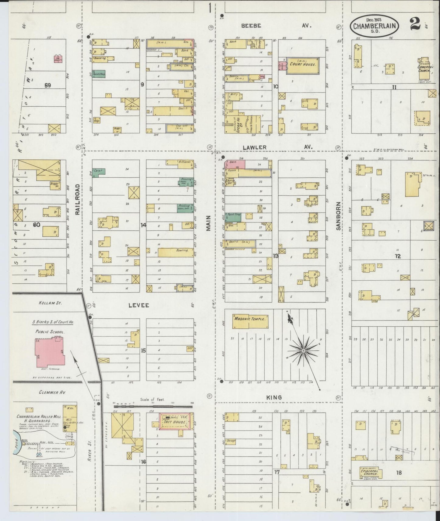 Sanborn Fire Insurance Map from Chamberlain, Brule County, South Dakota (1903), Sheet #0002 - Historic Sanborn Fire Insurance Map Print, vintage old map wall art, antique decor, genealogy gift, South Dakota South Dakota map