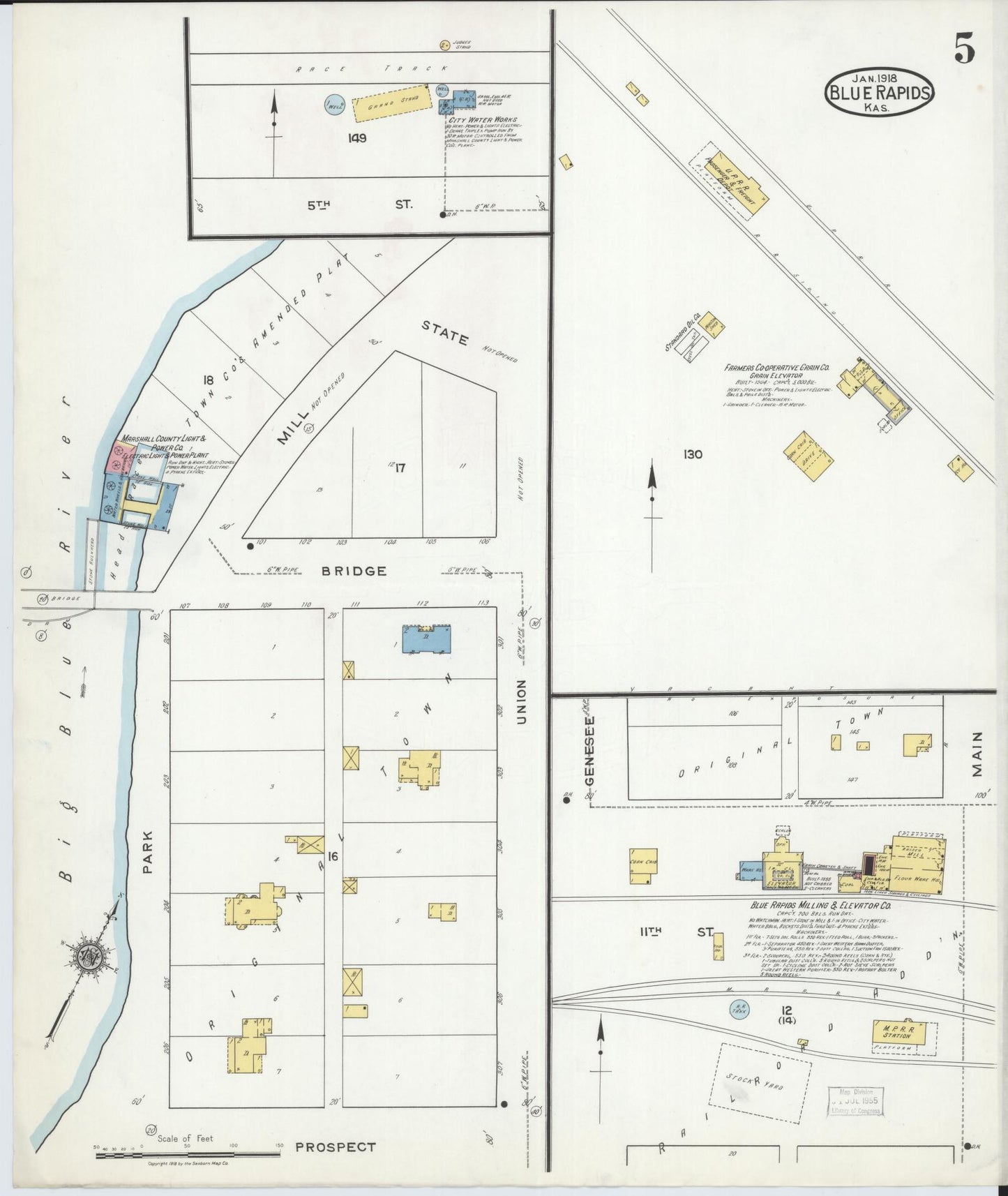 Sanborn Fire Insurance Map from Blue Rapids, Marshall County, Kansas (1918), Sheet #0005 - Historic Sanborn Fire Insurance Map Print, vintage old map wall art, antique decor, genealogy gift, Kansas Kansas map