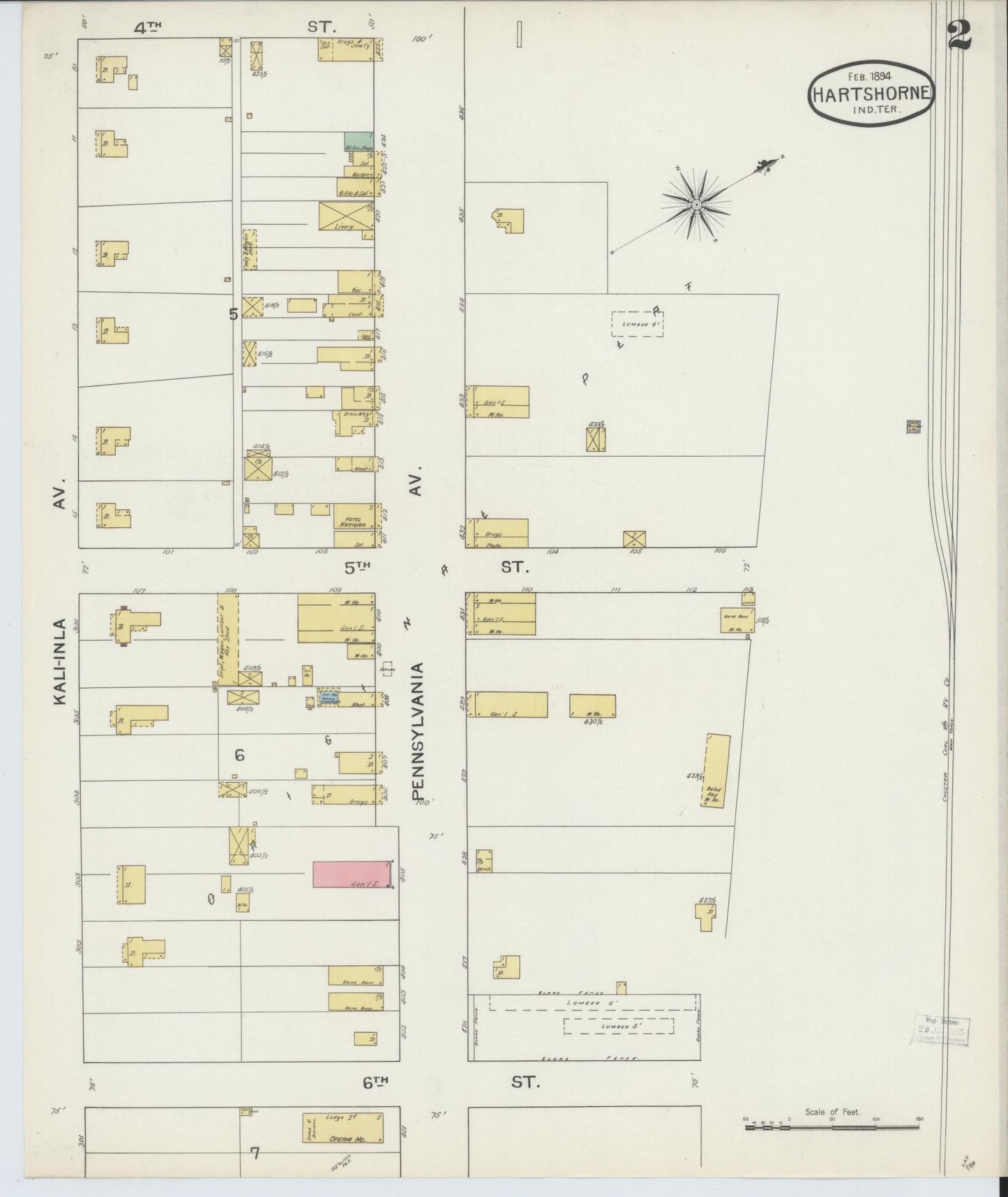 Sanborn Fire Insurance Map from Hartshorne, Pittsburg County, Oklahoma (1894), Sheet #0002 - Complete Map Set gallery image, historic Sanborn map, vintage wall art, Oklahoma Oklahoma