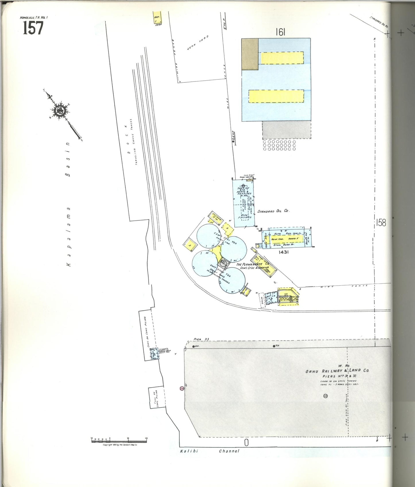 Sanborn Fire Insurance Map from Honolulu, Oahu County, Hawaii (1955), Sheet #0157 - Historic Sanborn Fire Insurance Map Print, vintage old map wall art