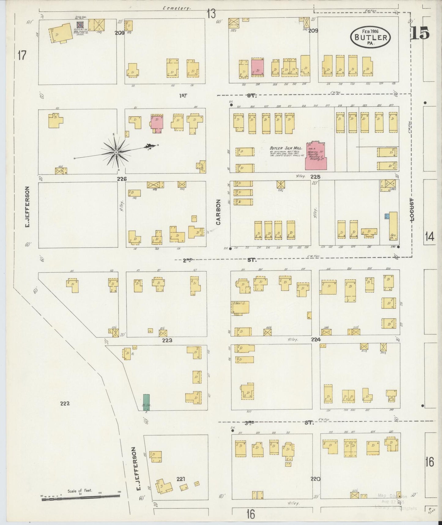 Sanborn Fire Insurance Map from Butler, Butler County, Pennsylvania (1906), Sheet #0015 - Historic Sanborn Fire Insurance Map Print, vintage old map wall art, antique decor, genealogy gift, Pennsylvania Pennsylvania map