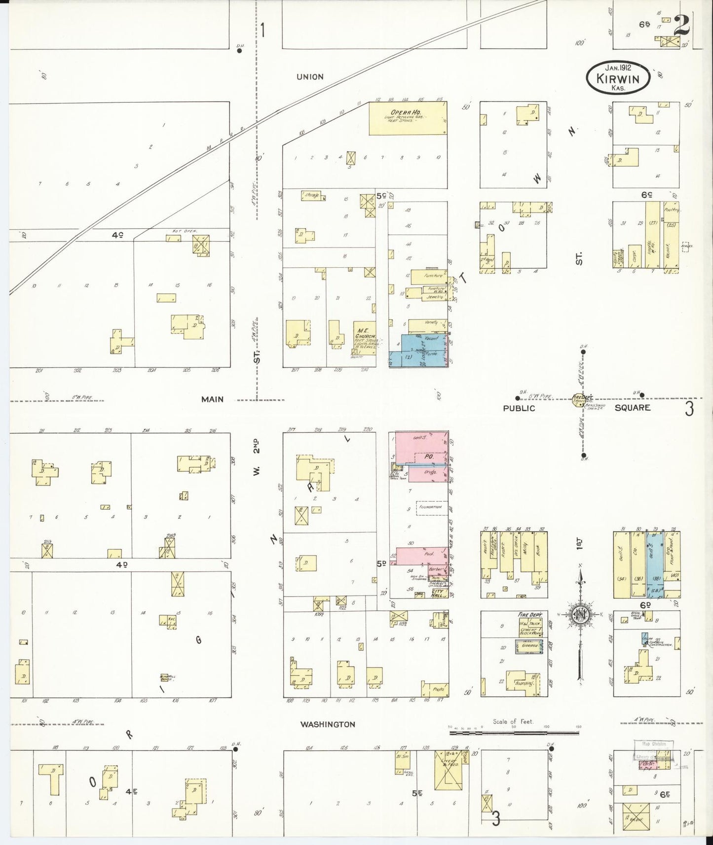 Sanborn Fire Insurance Map from Kirwin, Phillips County, Kansas (1912), Sheet #0002 - Historic Sanborn Fire Insurance Map Print, vintage old map wall art, antique decor, genealogy gift, Kansas Kansas map