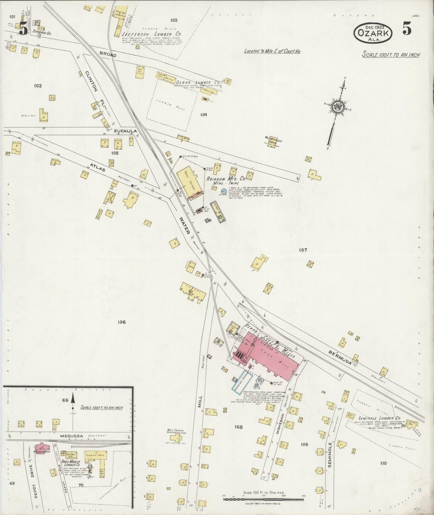 Sanborn Fire Insurance Map from Ozark, Dale County, Alabama (1923), Sheet #0005 - Complete Map Set gallery image, historic Sanborn map, vintage wall art, Alabama Alabama