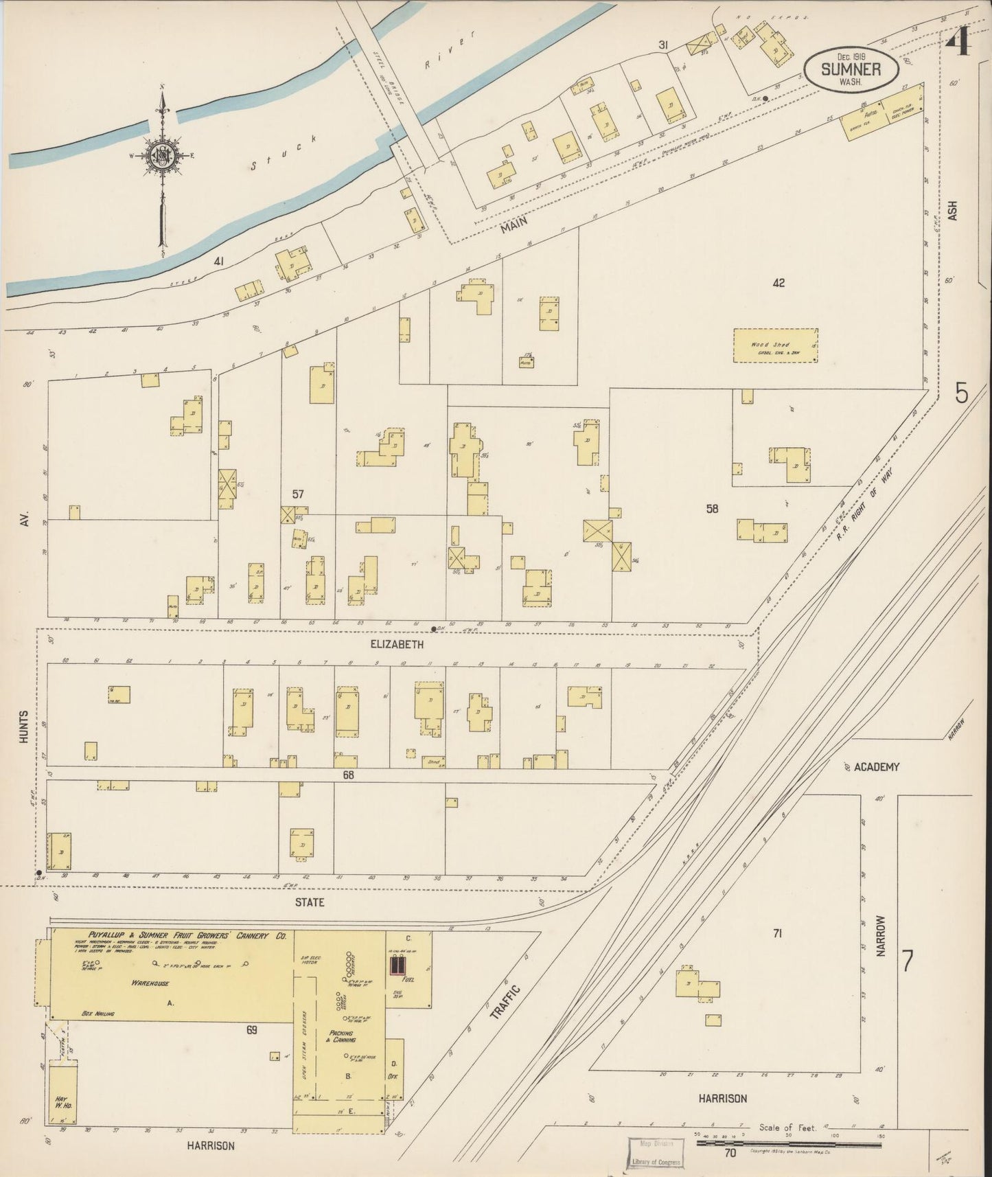 Sanborn Fire Insurance Map from Sumner, Pierce County, Washington (1919), Sheet #0004 - Historic Sanborn Fire Insurance Map Print, vintage old map wall art, antique decor, genealogy gift, Washington Washington map