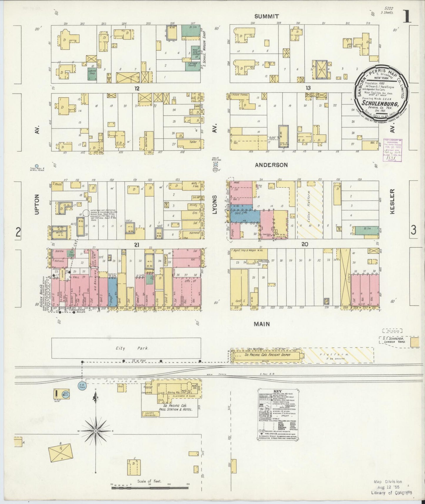 Sanborn Fire Insurance Map from Schulenburg, Fayette County, Texas. (1901) – Historic Sanborn Fire Insurance Map Print