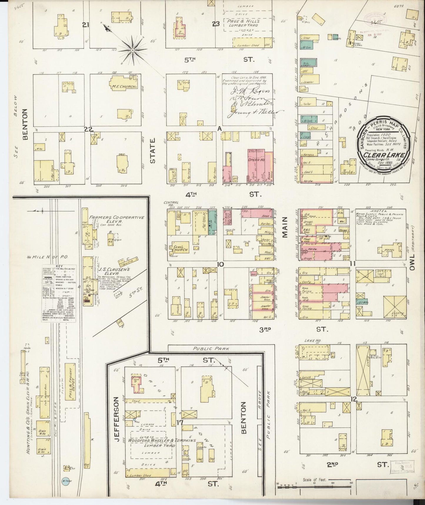 Sanborn Fire Insurance Map from Clear Lake, Cerro Gordo County, Iowa (1893), Sheet #0001 - Historic Sanborn Fire Insurance Map Print, vintage old map wall art