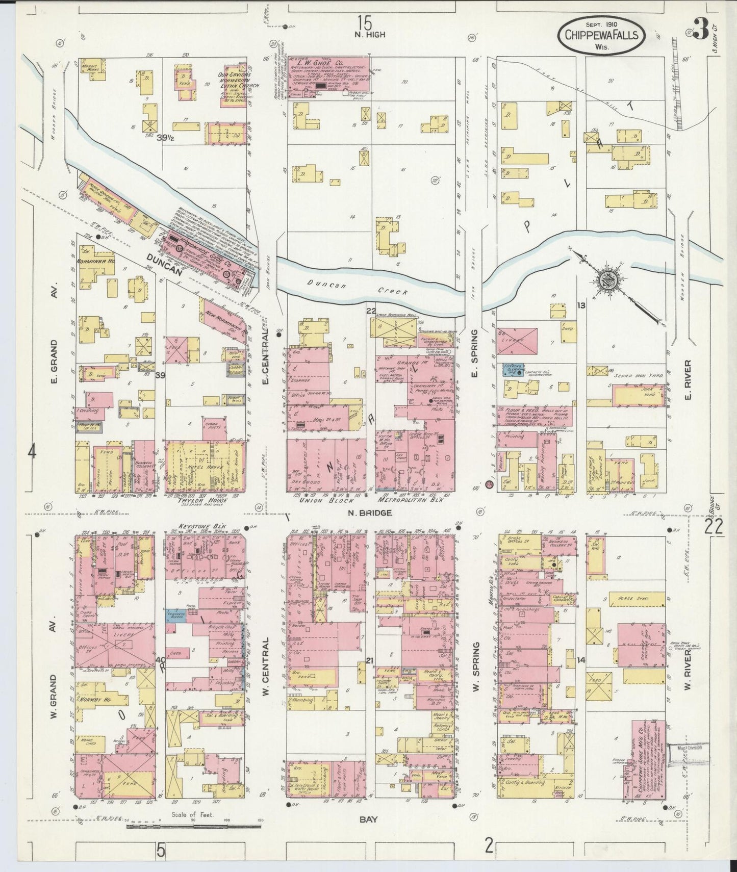Sanborn Fire Insurance Map from Chippewa Falls, Chippewa County, Wisconsin (1910), Sheet #0003 - Historic Sanborn Fire Insurance Map Print, vintage old map wall art, antique decor, genealogy gift, Wisconsin Wisconsin map