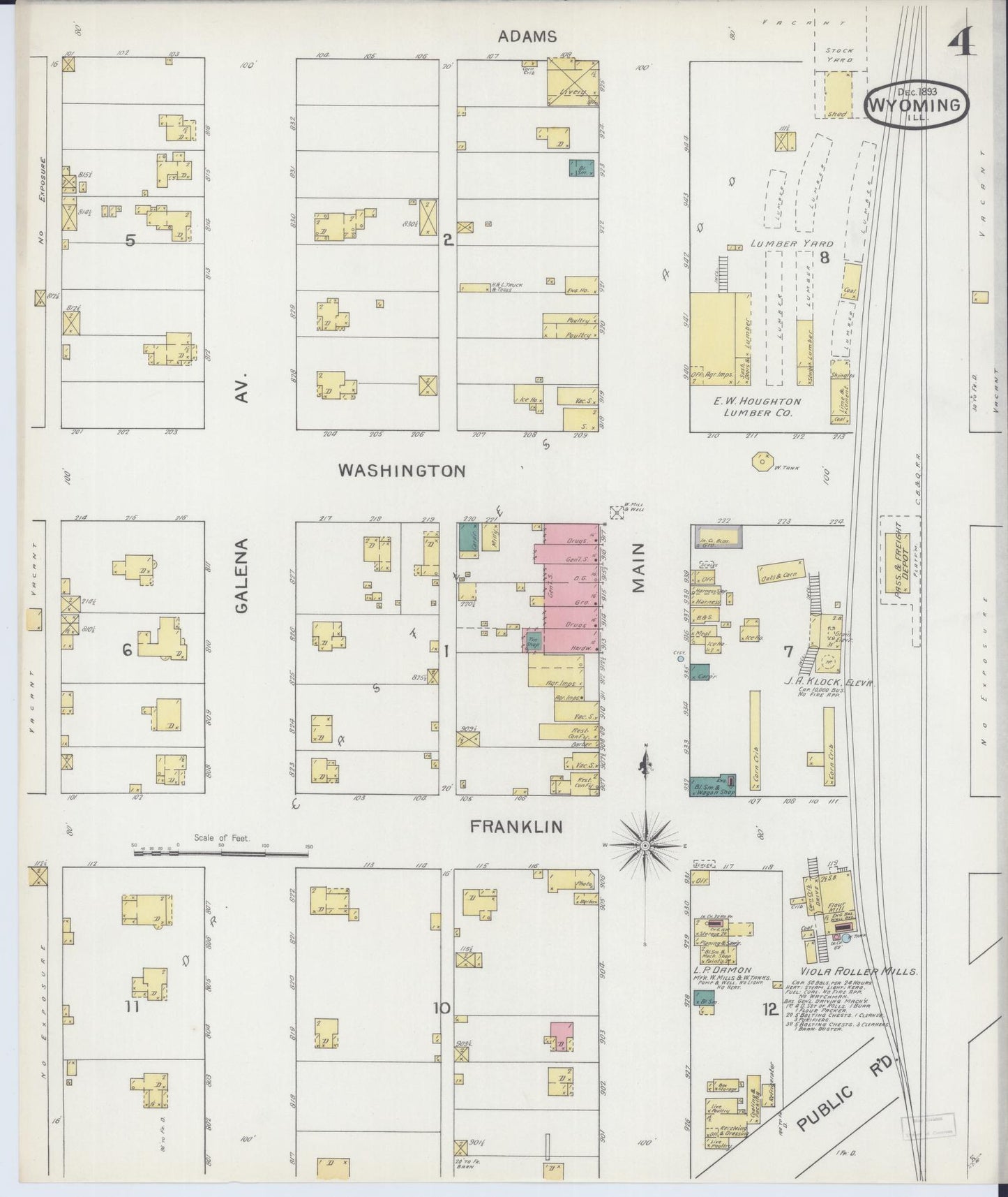 Sanborn Fire Insurance Map from Wyoming, Stark County, Illinois (1893), Sheet #0004 - Complete Map Set gallery image, historic Sanborn map, vintage wall art, Illinois Illinois