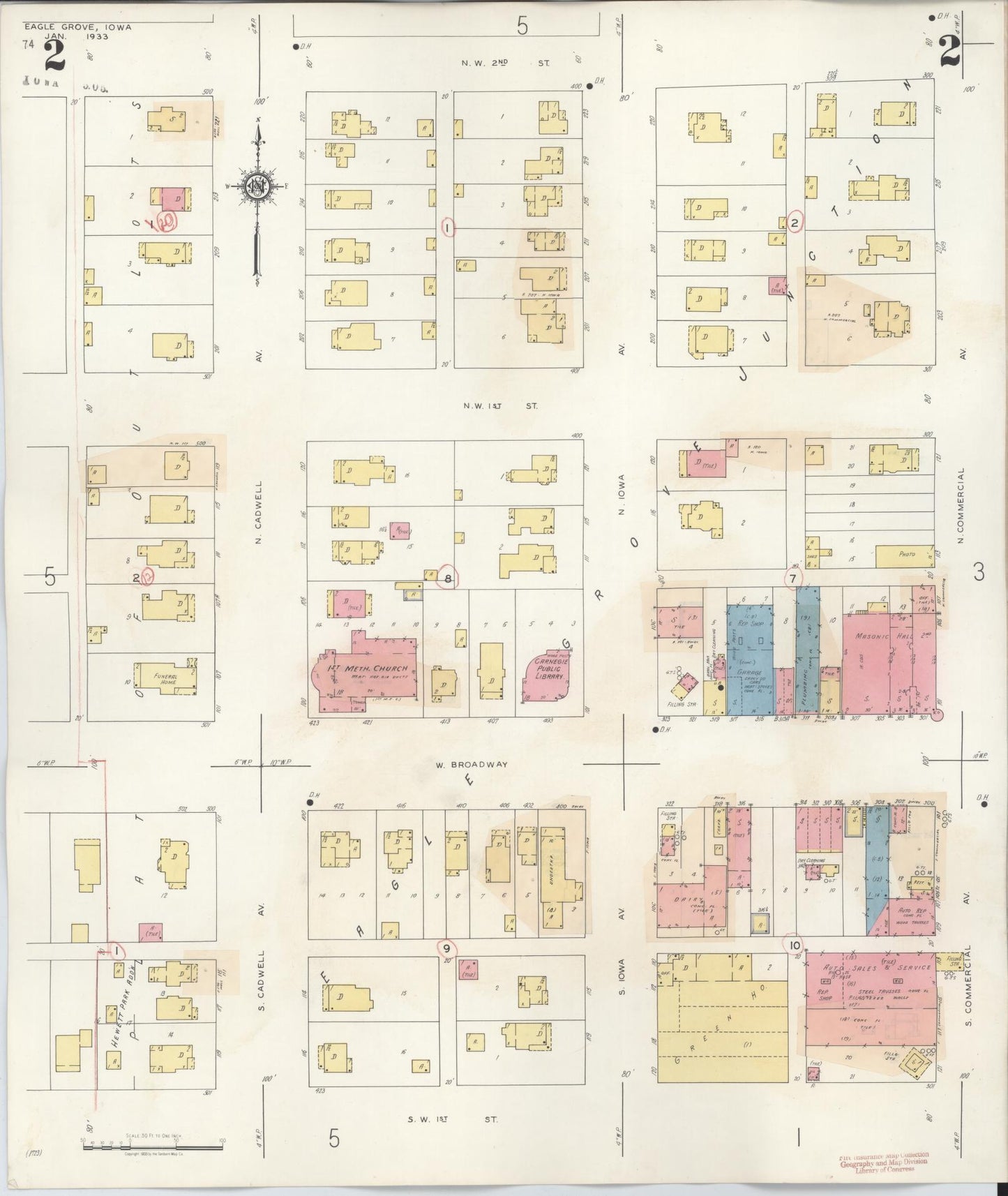 Sanborn Fire Insurance Map from Eagle Grove, Wright County, Iowa (1941), Sheet #0002 - Historic Sanborn Fire Insurance Map Print, vintage old map wall art