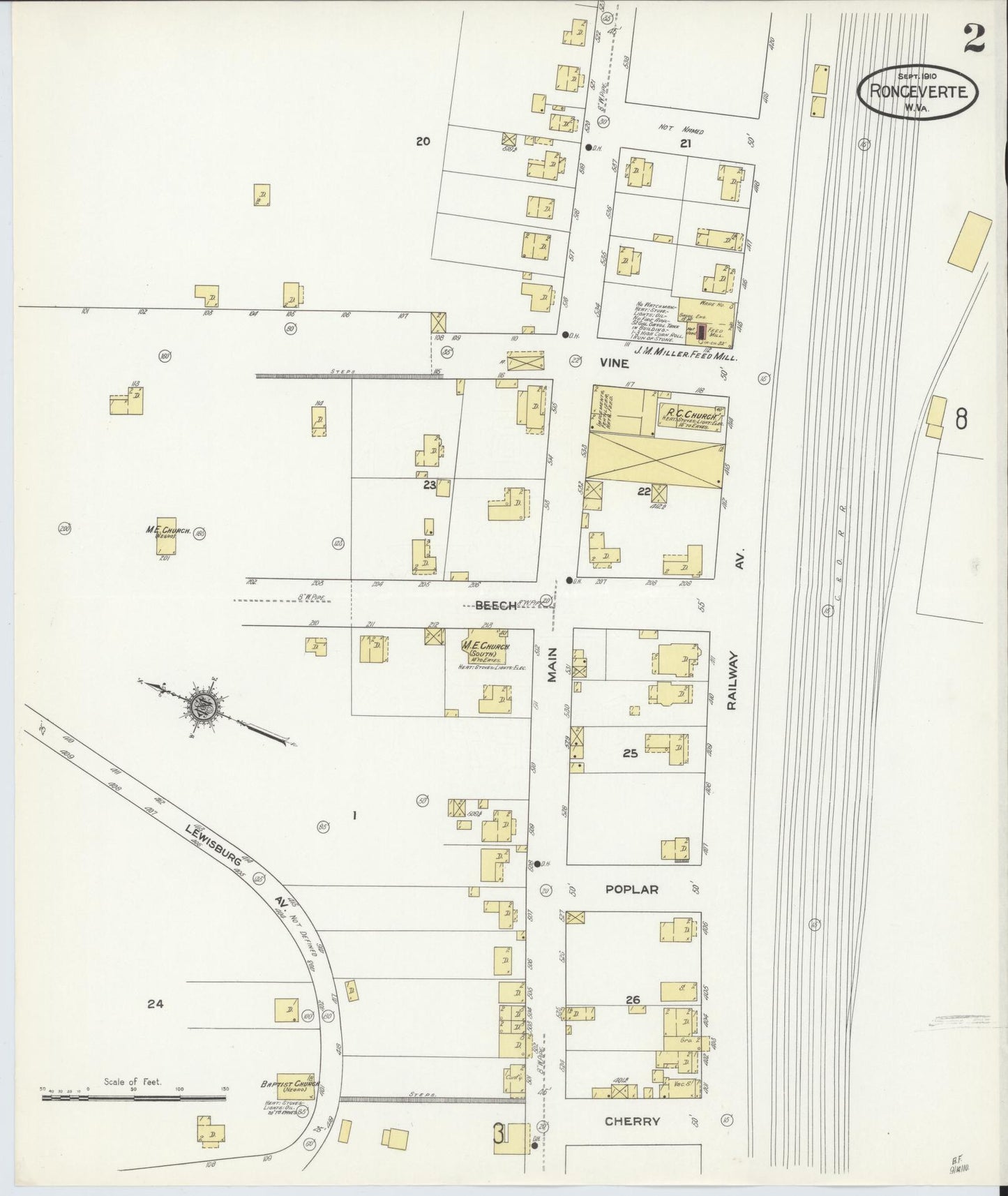 Sanborn Fire Insurance Map from Ronceverte, Greenbrier County, West Virginia (1910), Sheet #0002 - Historic Sanborn Fire Insurance Map Print, vintage old map wall art, antique decor, genealogy gift, West Virginia West Virginia map